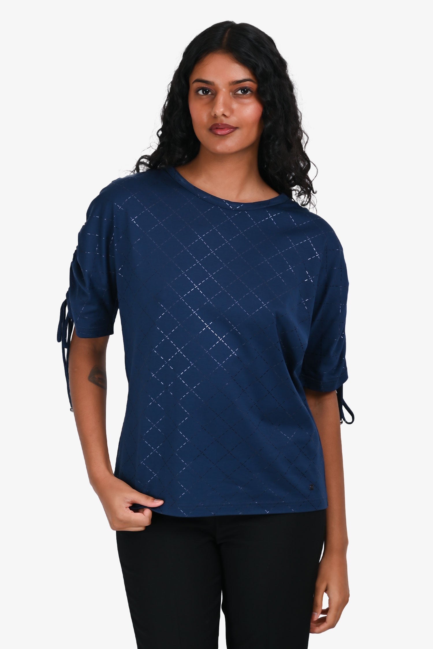 Pre-Loved Chanel™ 2019 Blue Cotton Jersey Coco Beach Top Size 38