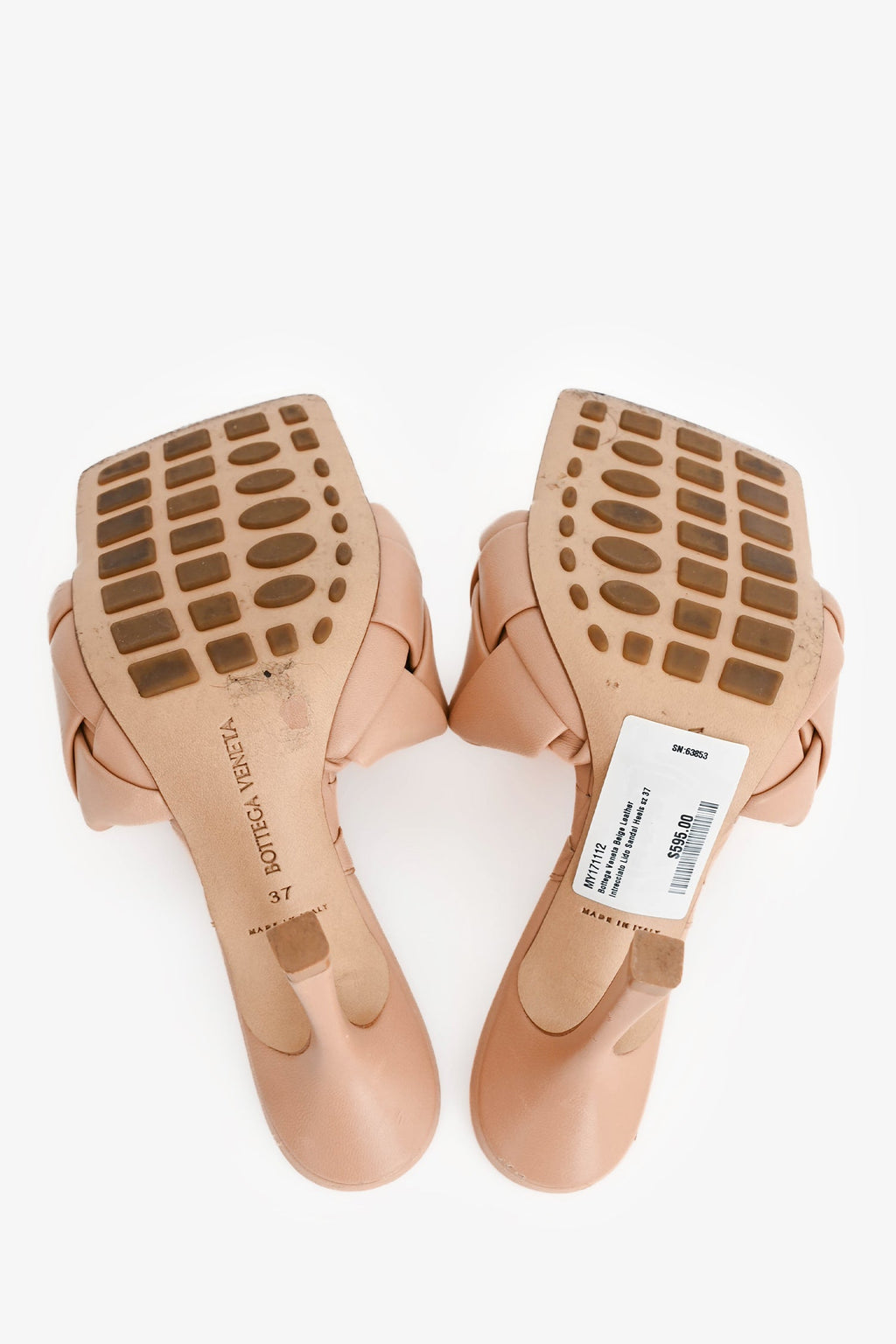 Bottega Veneta Beige Leather Intrecciato Lido Sandal Heels Size 37