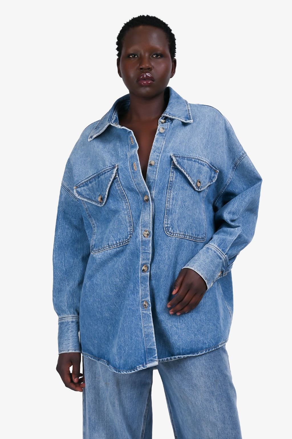 Khaite Blue Denim Button Down Oversized Jacket Size XS