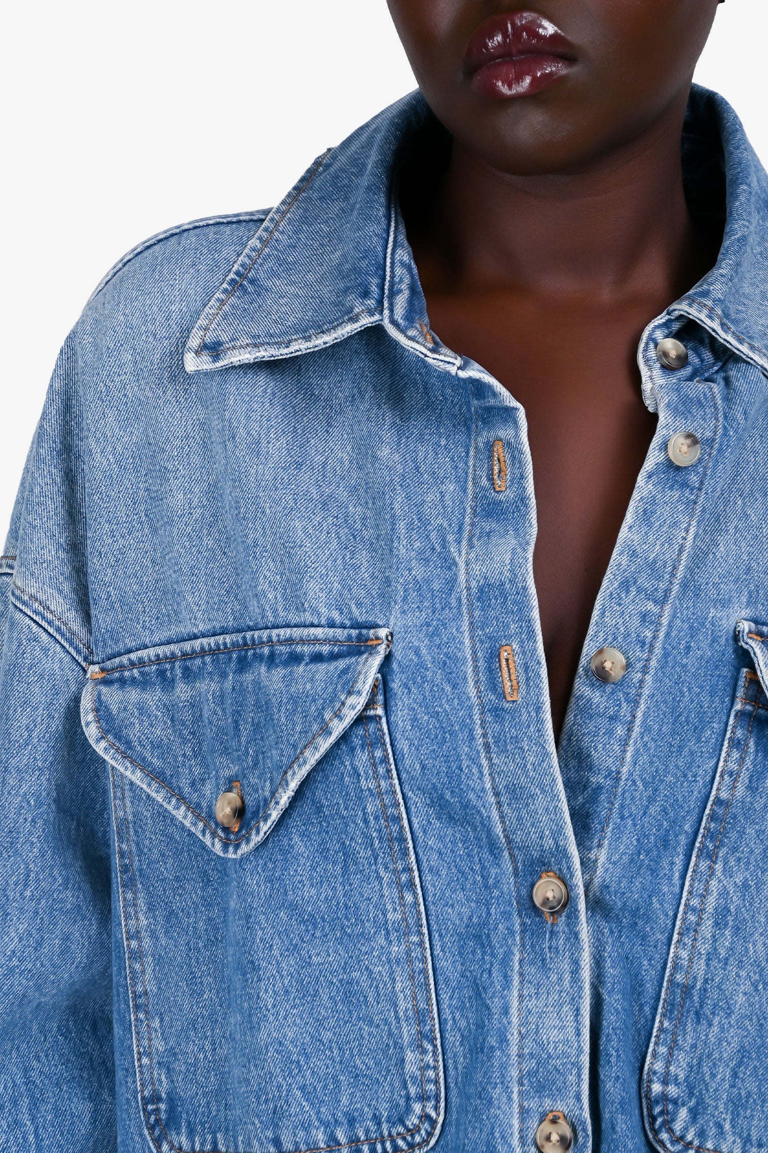 Khaite Blue Denim Button Down Oversized Jacket Size XS