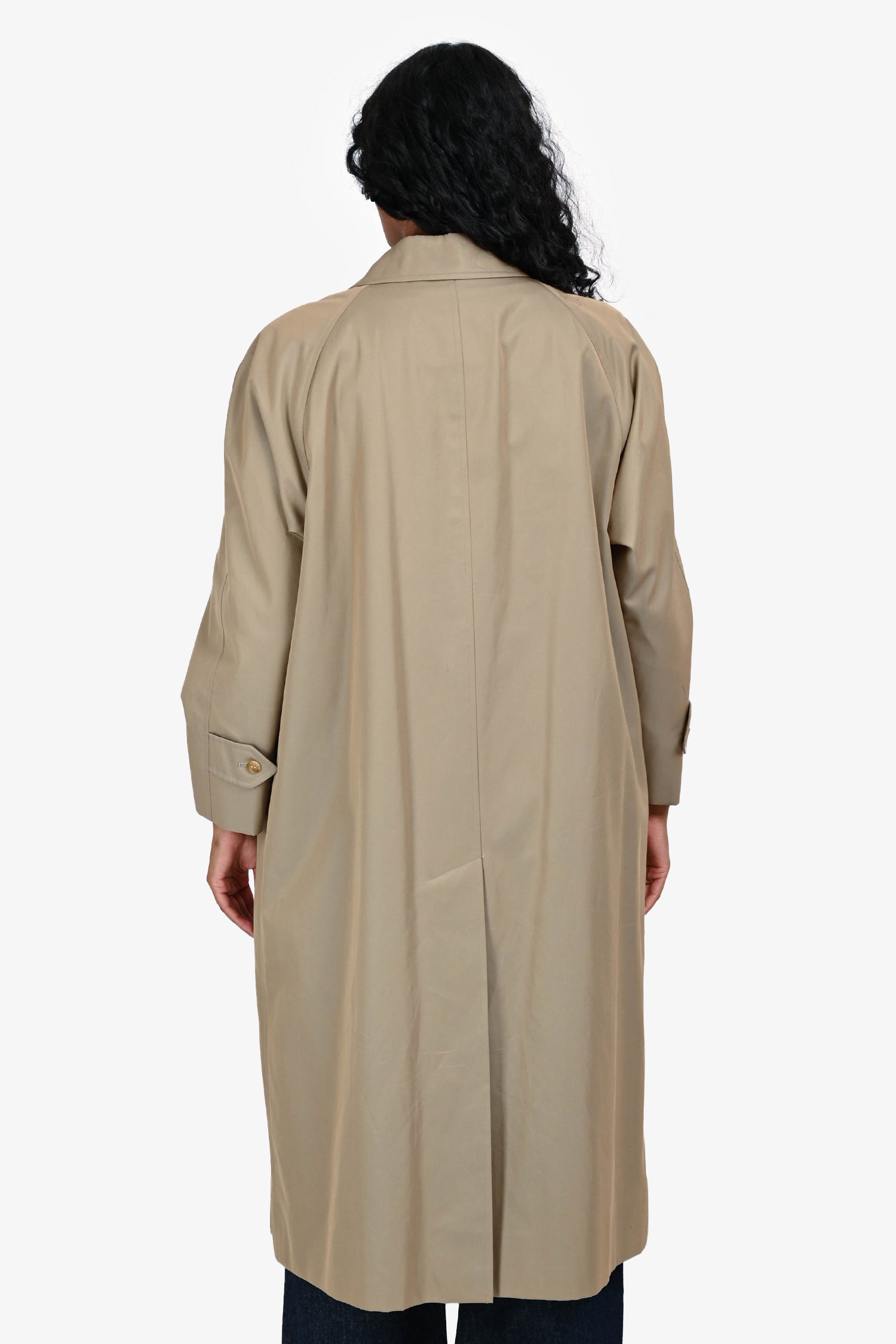 Burberrys Vintage Green Belted Trench Coat Est. Size M