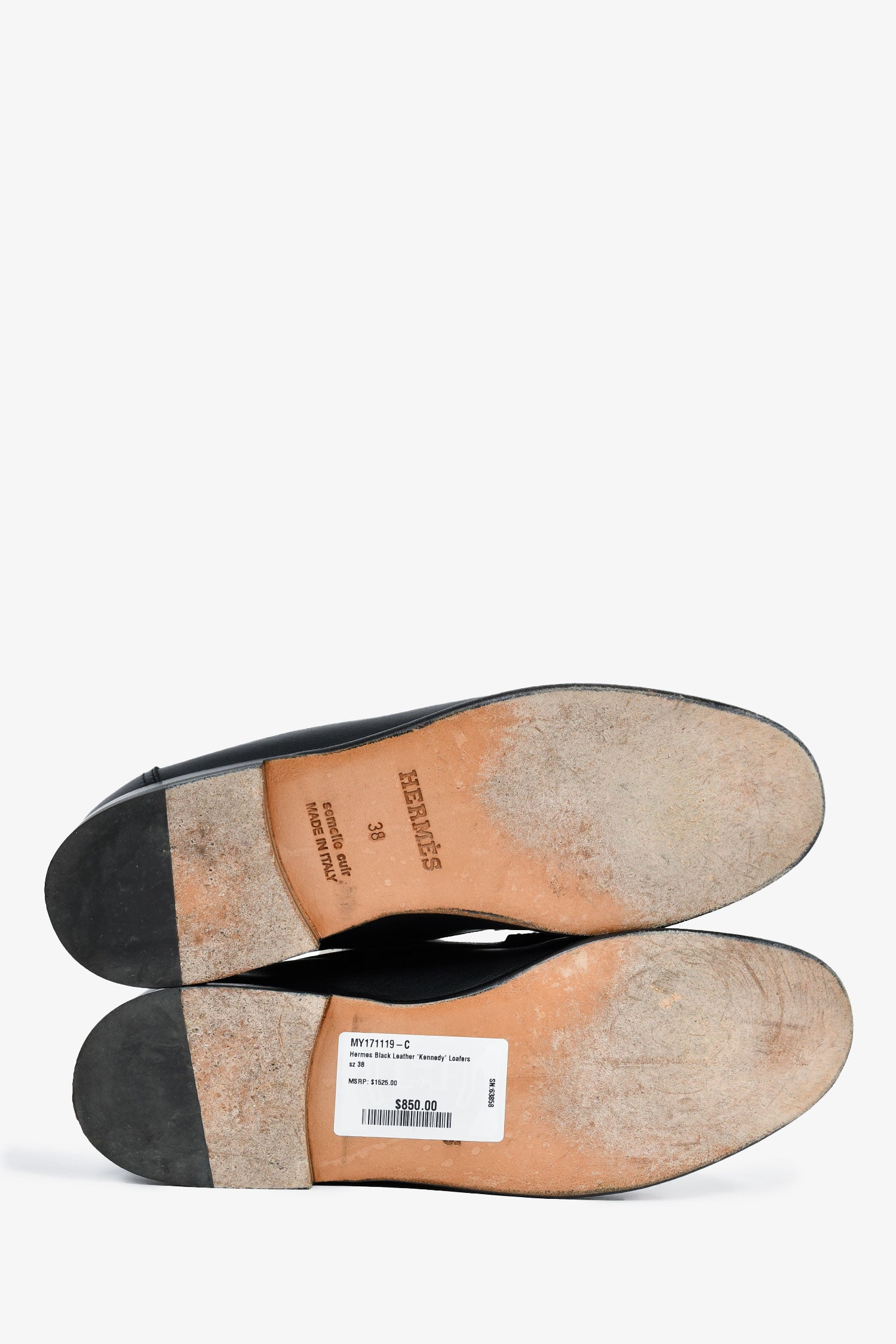 Hermès Black Leather 'Kennedy' Loafers Size 38