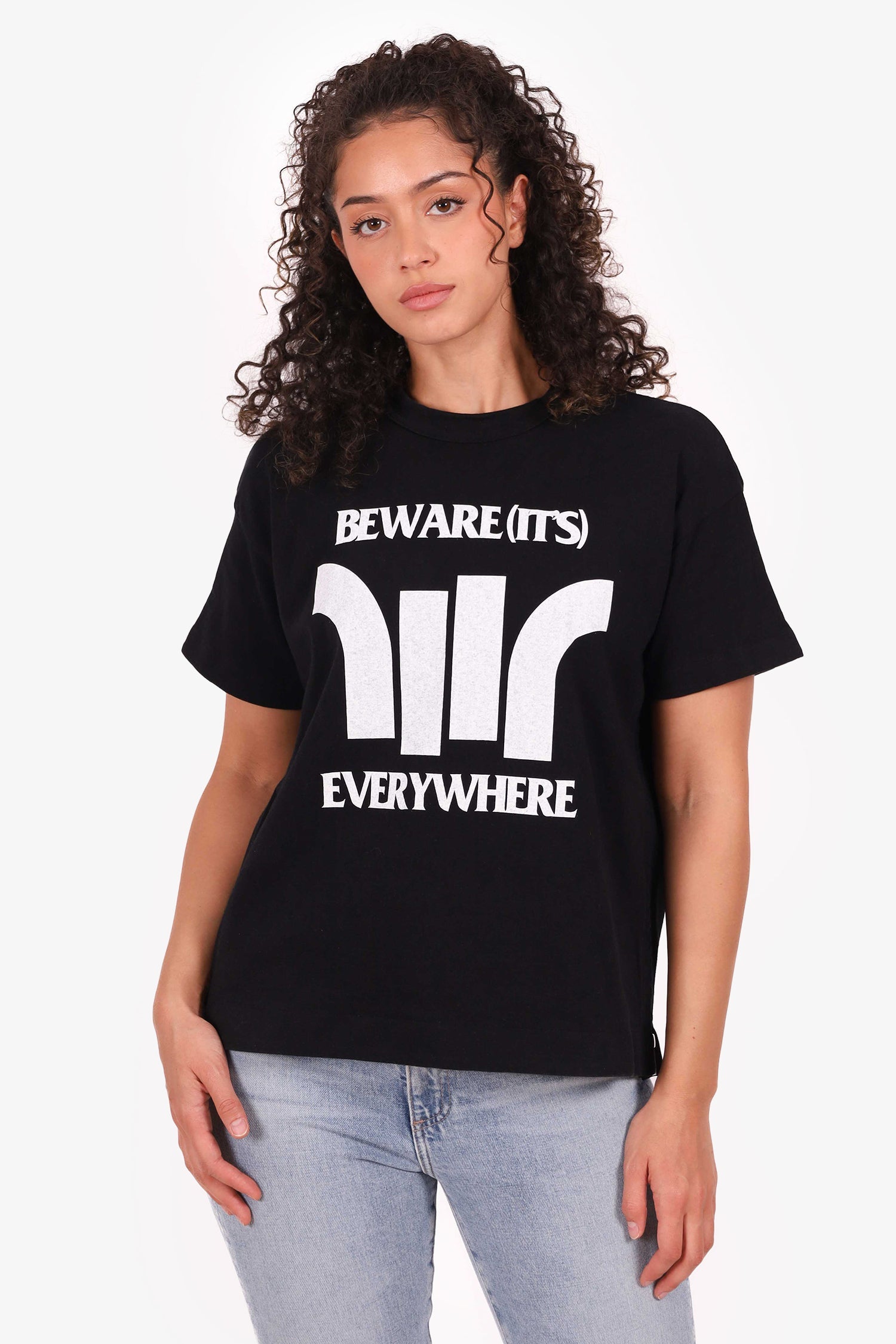 Sacai Black 'Beware (It's) Everywhere' Zip Detail T-Shirt Size 1