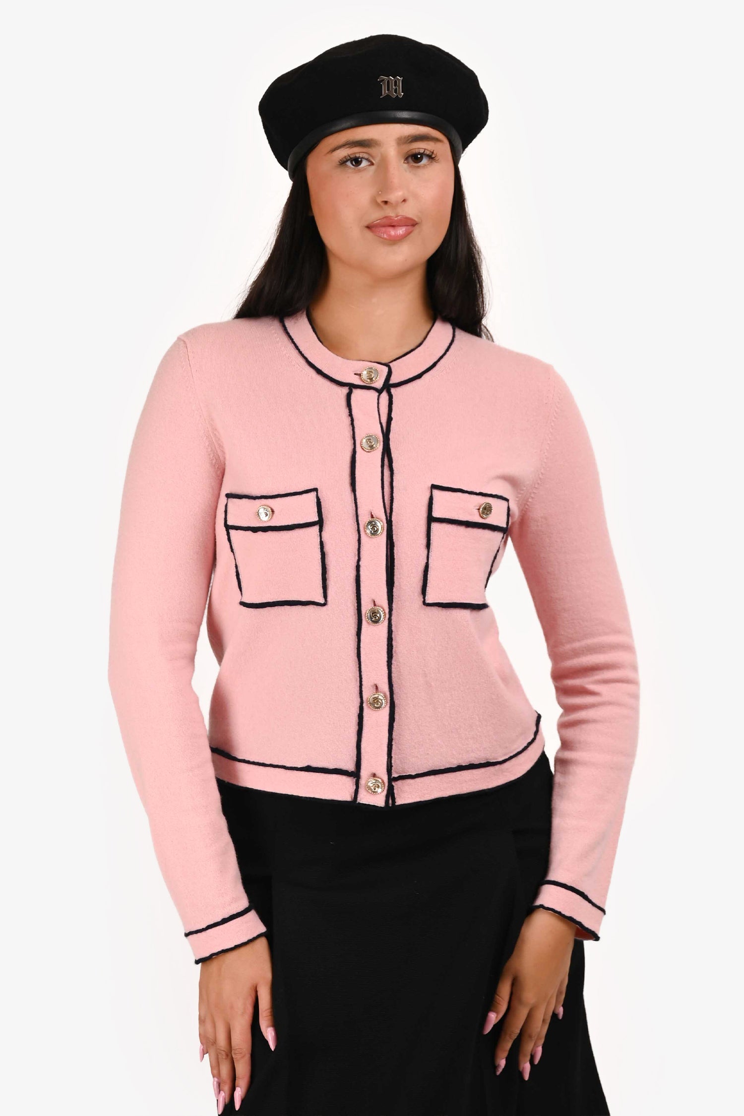 Pre-Loved Chanel™ 2021 Spring Runway Pink Cashmere 'Number 5' Button igan Size 38