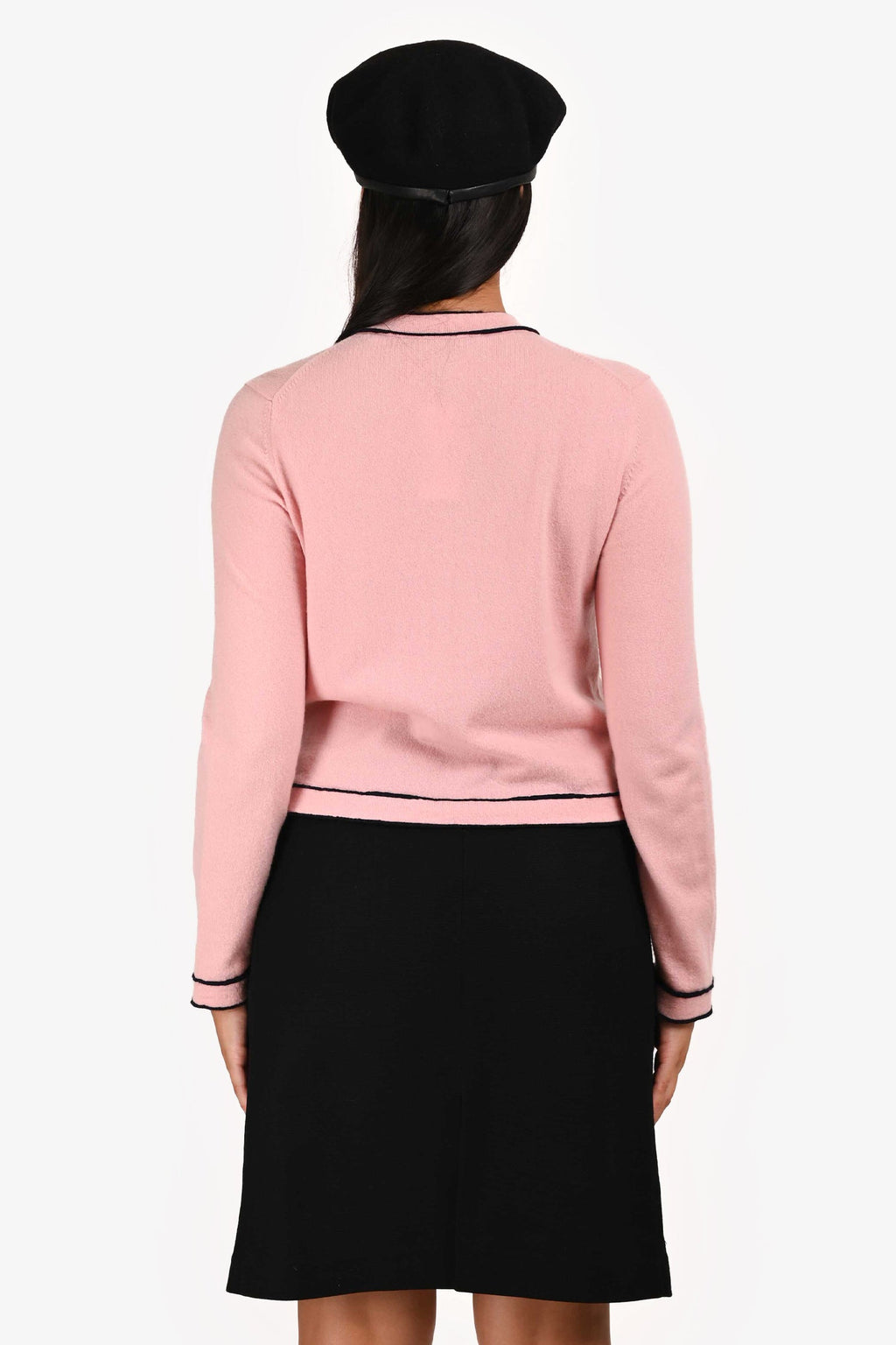 Pre-Loved Chanel™ 2021 Spring Runway Pink Cashmere 'Number 5' Button igan Size 38