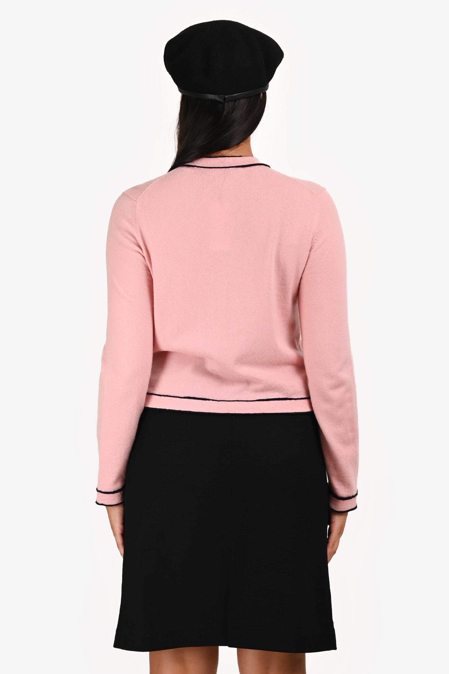 Pre-Loved Chanel™ 2021 Spring Runway Pink Cashmere 'Number 5' Button igan Size 38