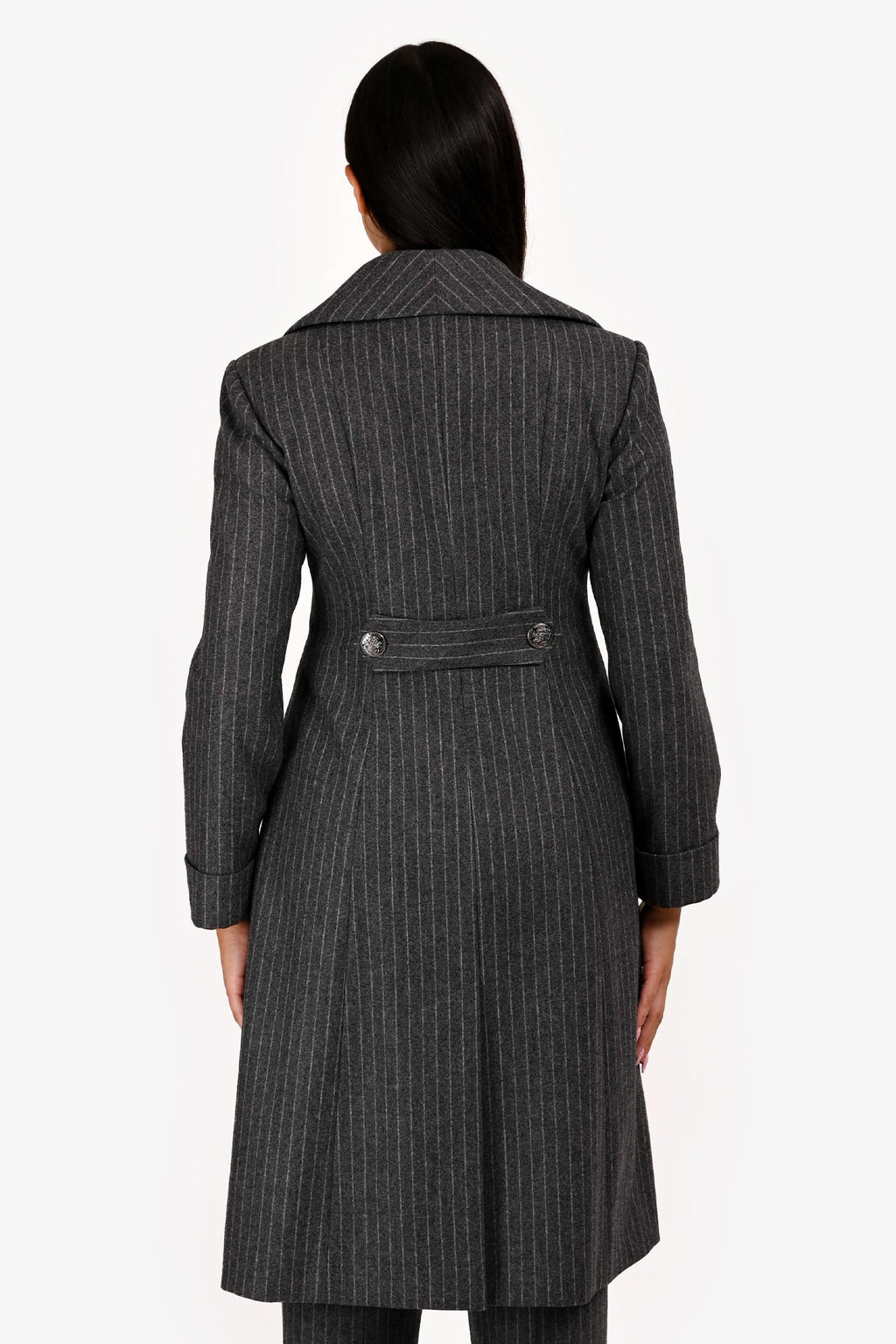 Pre-Loved Chanel™ 2018 Grey Wool Pinstripe Trench Coat Size 38