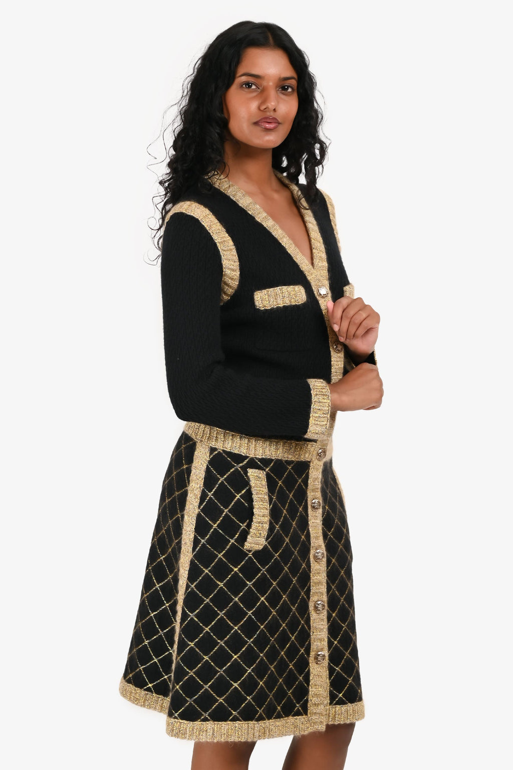 Pre-Loved Chanel™ 2015 Black Silk/Cashmere Buttoned 'Coco Brasserie' Jacket Dress Size 36