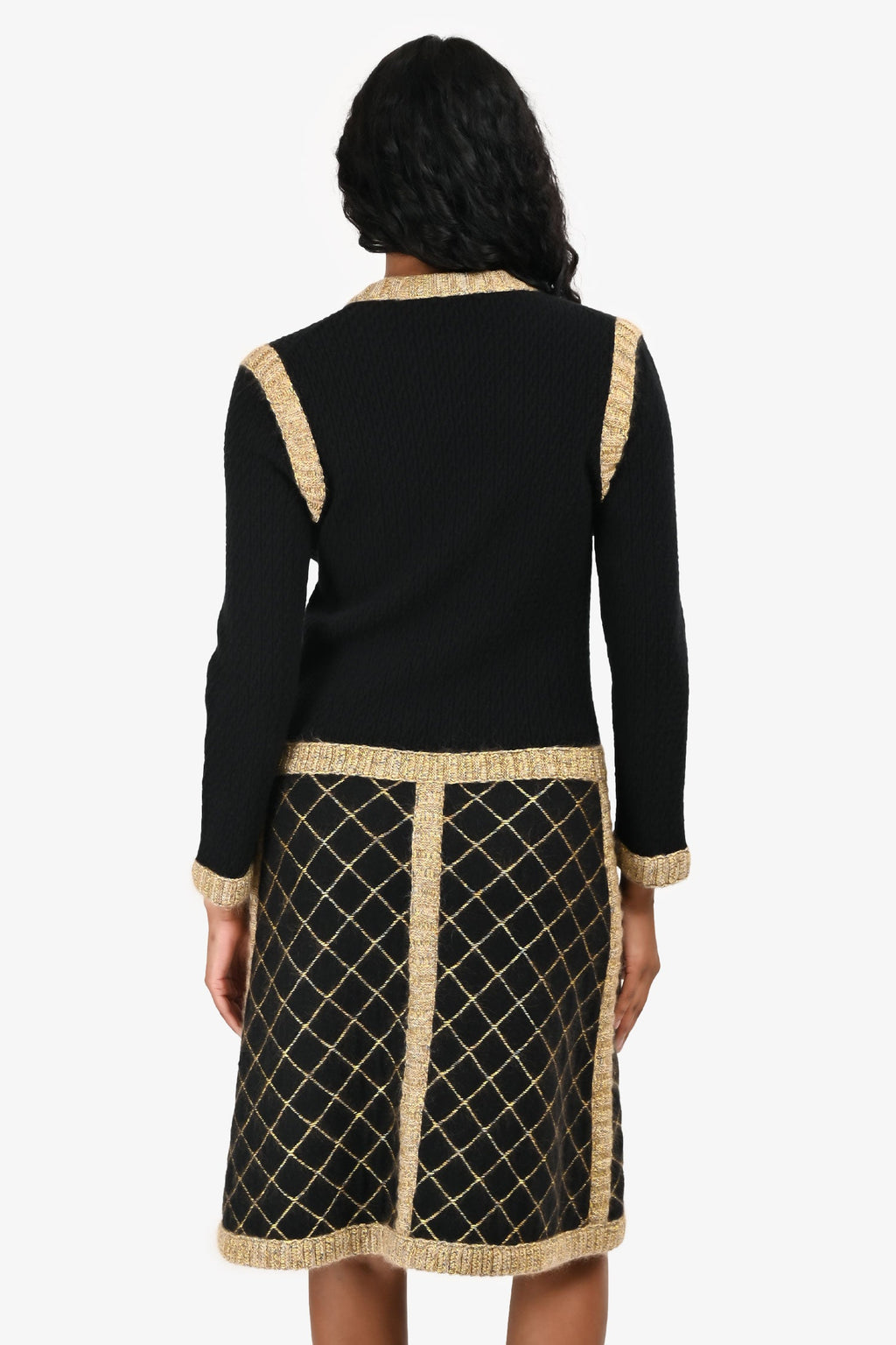 Pre-Loved Chanel™ 2015 Black Silk/Cashmere Buttoned 'Coco Brasserie' Jacket Dress Size 36