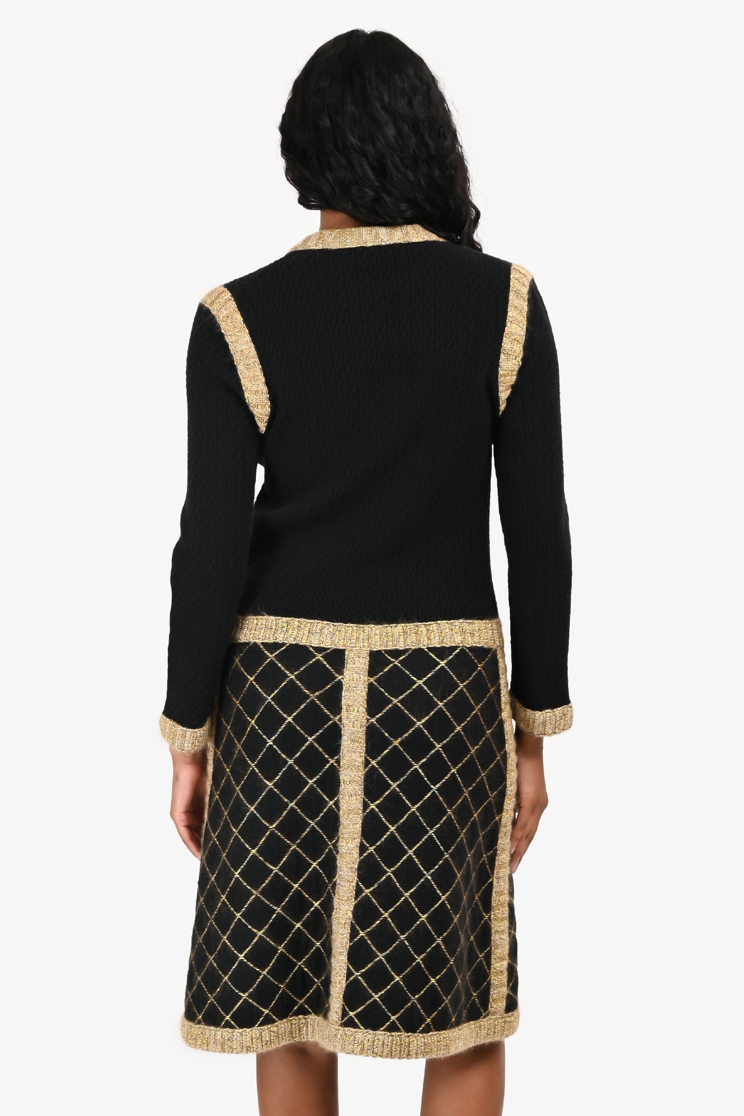 Pre-Loved Chanel™ 2015 Black Silk/Cashmere Buttoned 'Coco Brasserie' Jacket Dress Size 36