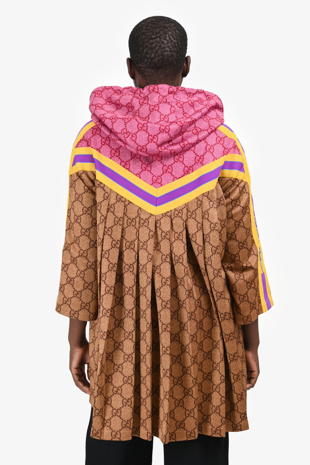Gucci Brown Technical Jersey GG Logo Hooded Jacket Dress Size S