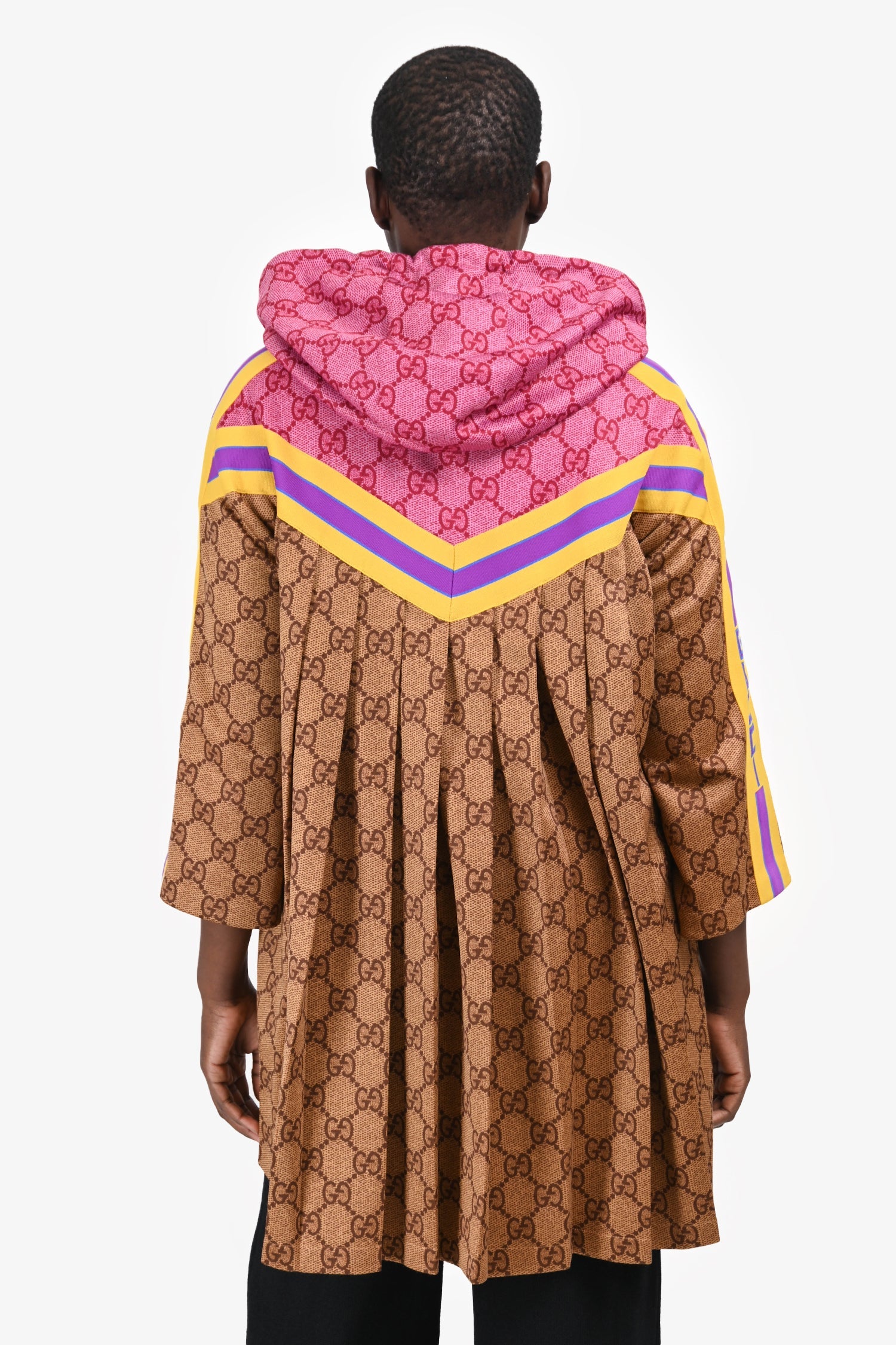 Gucci Brown Technical Jersey GG Logo Hooded Jacket Dress Size S