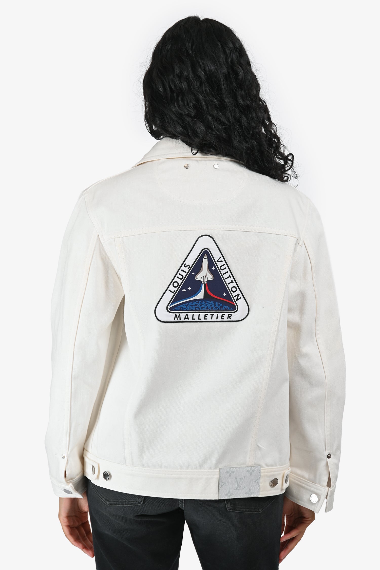 Louis Vuitton 2019 White Denim Space Theme Patchwork Jacket Size 46 Mens