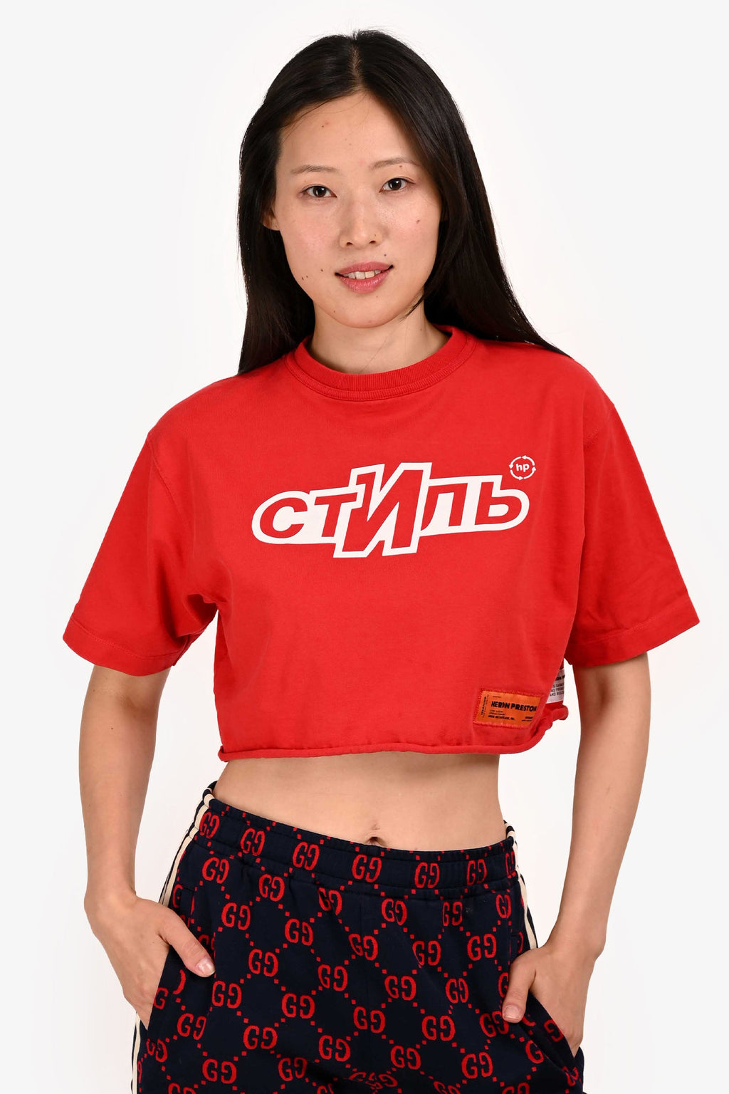 Heron Preston Red Printed Cropped T-Shirt Size XS