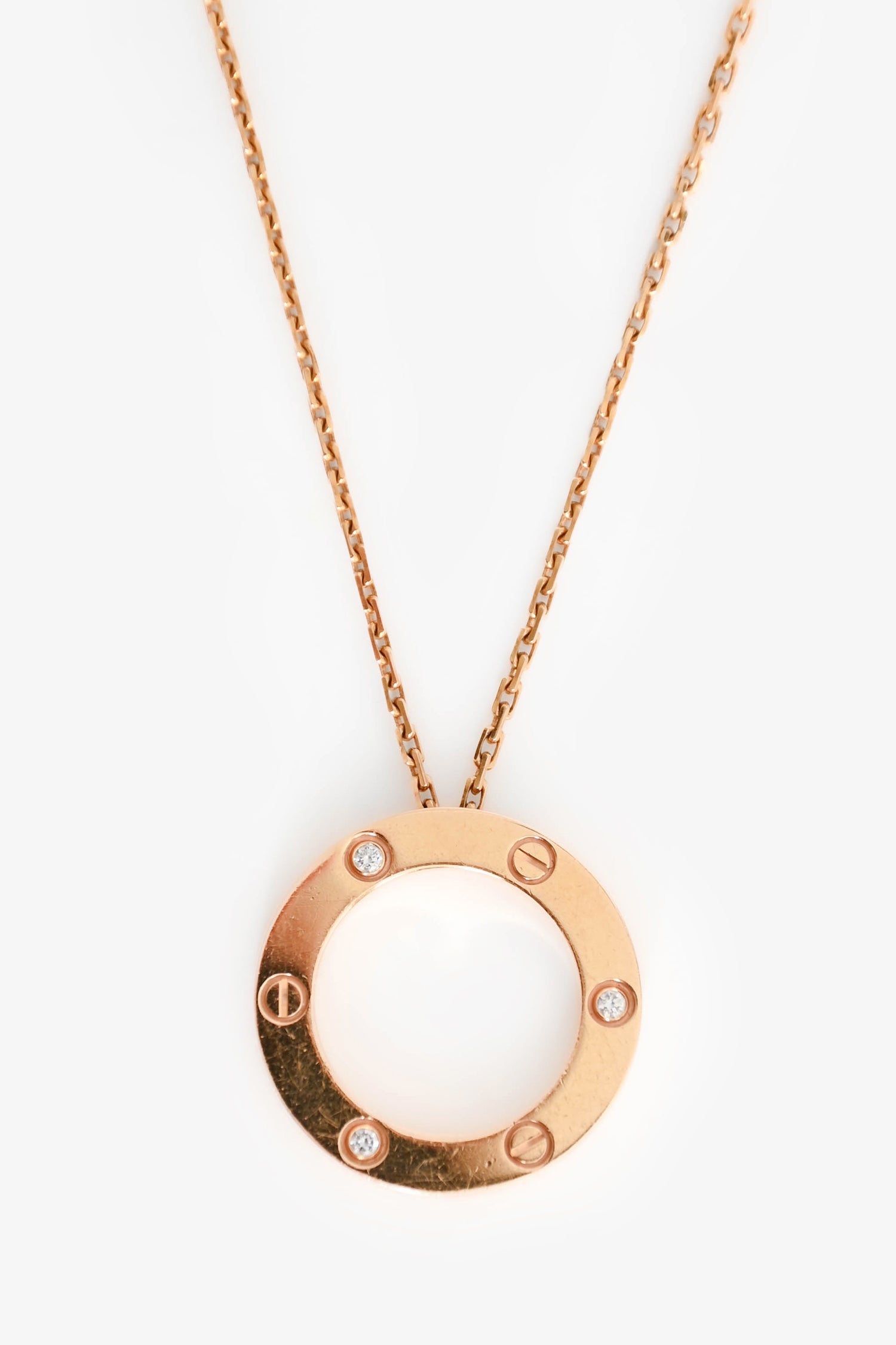 Cartier 18K Yellow Gold 3 Diamond Set Love Pendant Necklace