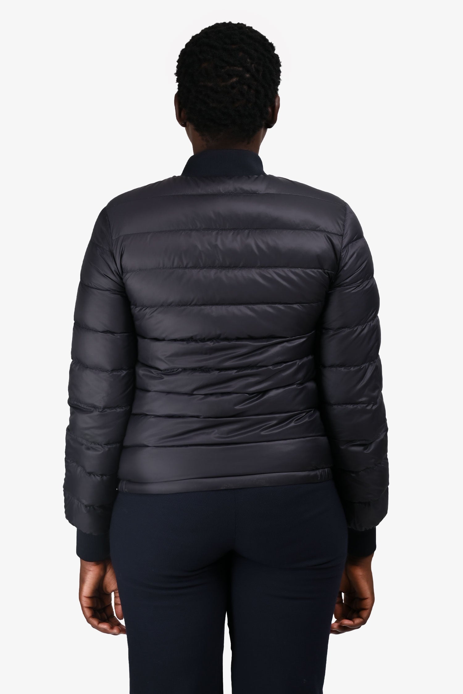 Moncler Navy/Red Logo Patch Thin Down Jacket Size 4