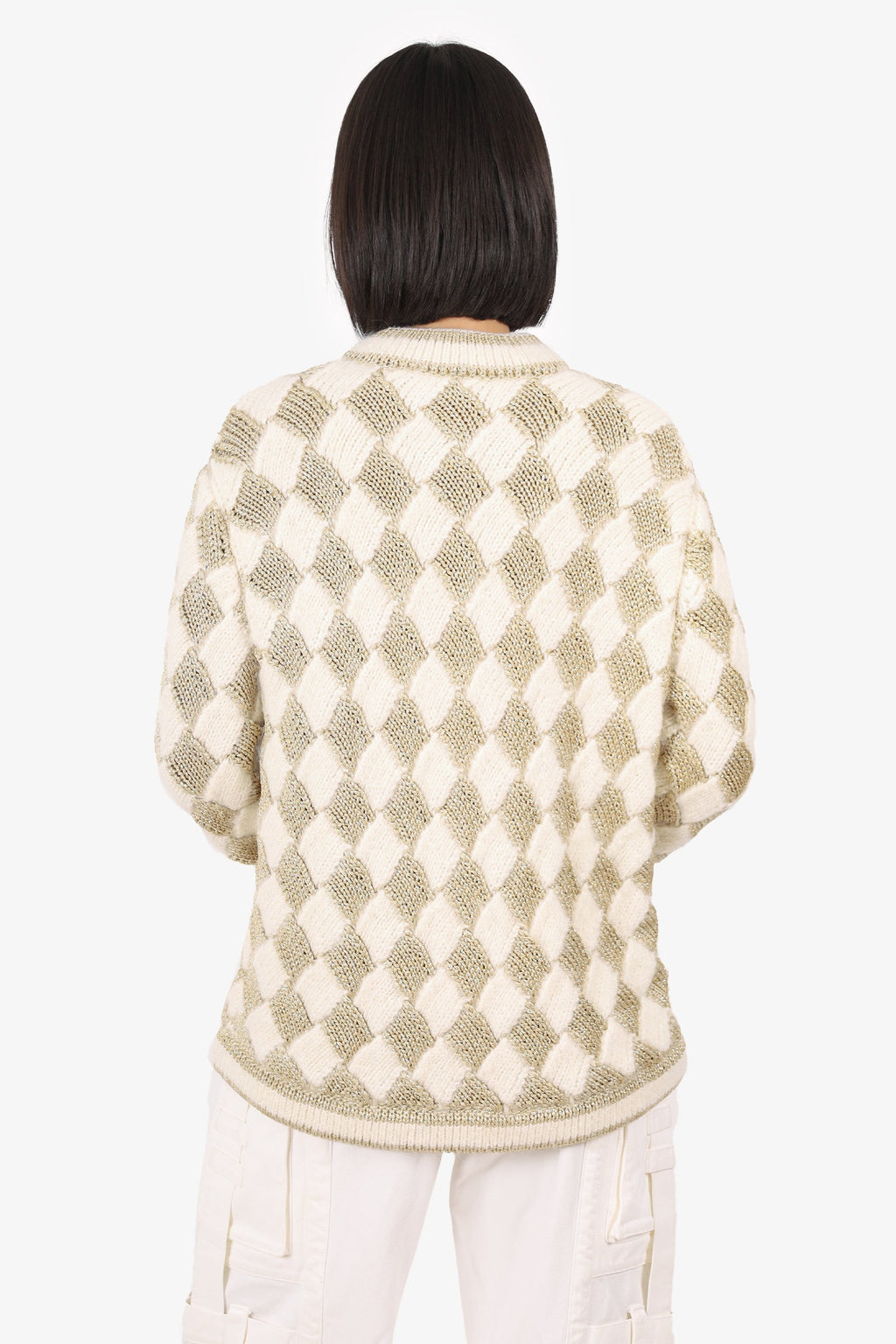Gucci White/Gold Check Knitted igan Size XS