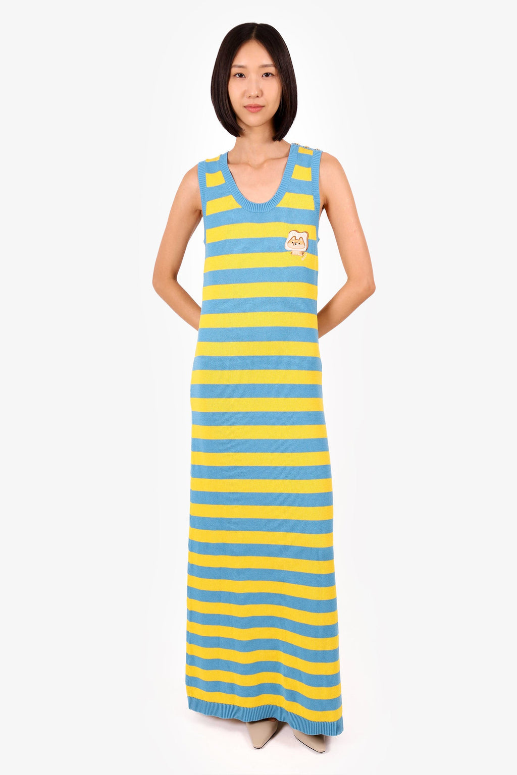 Gucci Blue/Yellow Striped Dog Patch Sleeveless Maxi Dress Size M