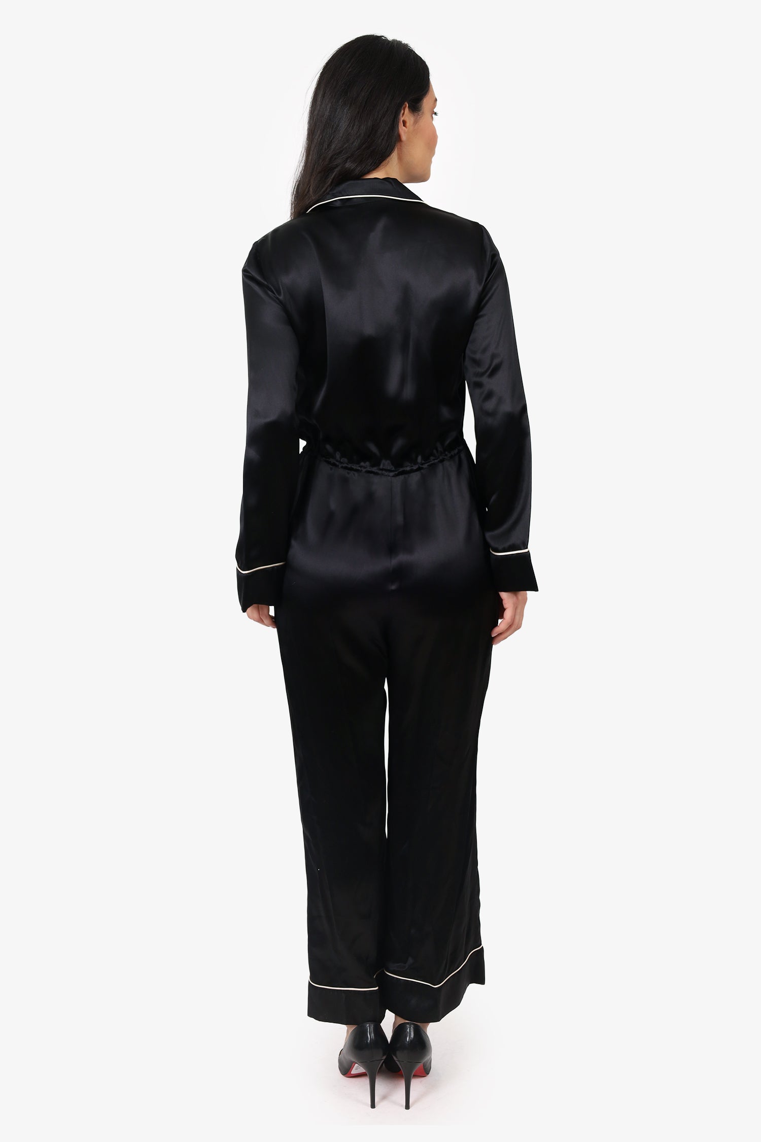 Gucci Black Silk Embroidered Logo Jumpsuit Size 38