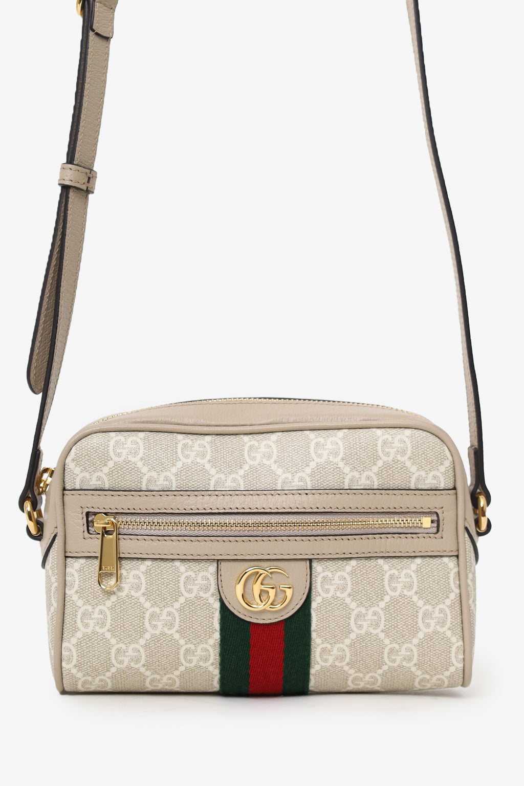 Gucci Beige GG Supreme Monogram Web Mini Ophidia Crossbody