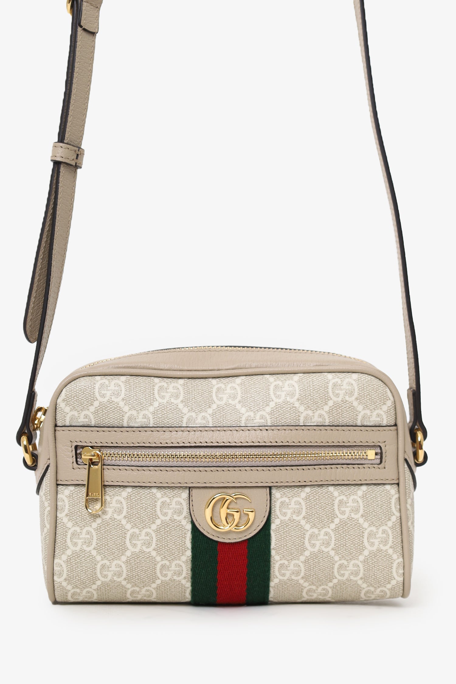 Gucci Beige GG Supreme Monogram Web Mini Ophidia Crossbody