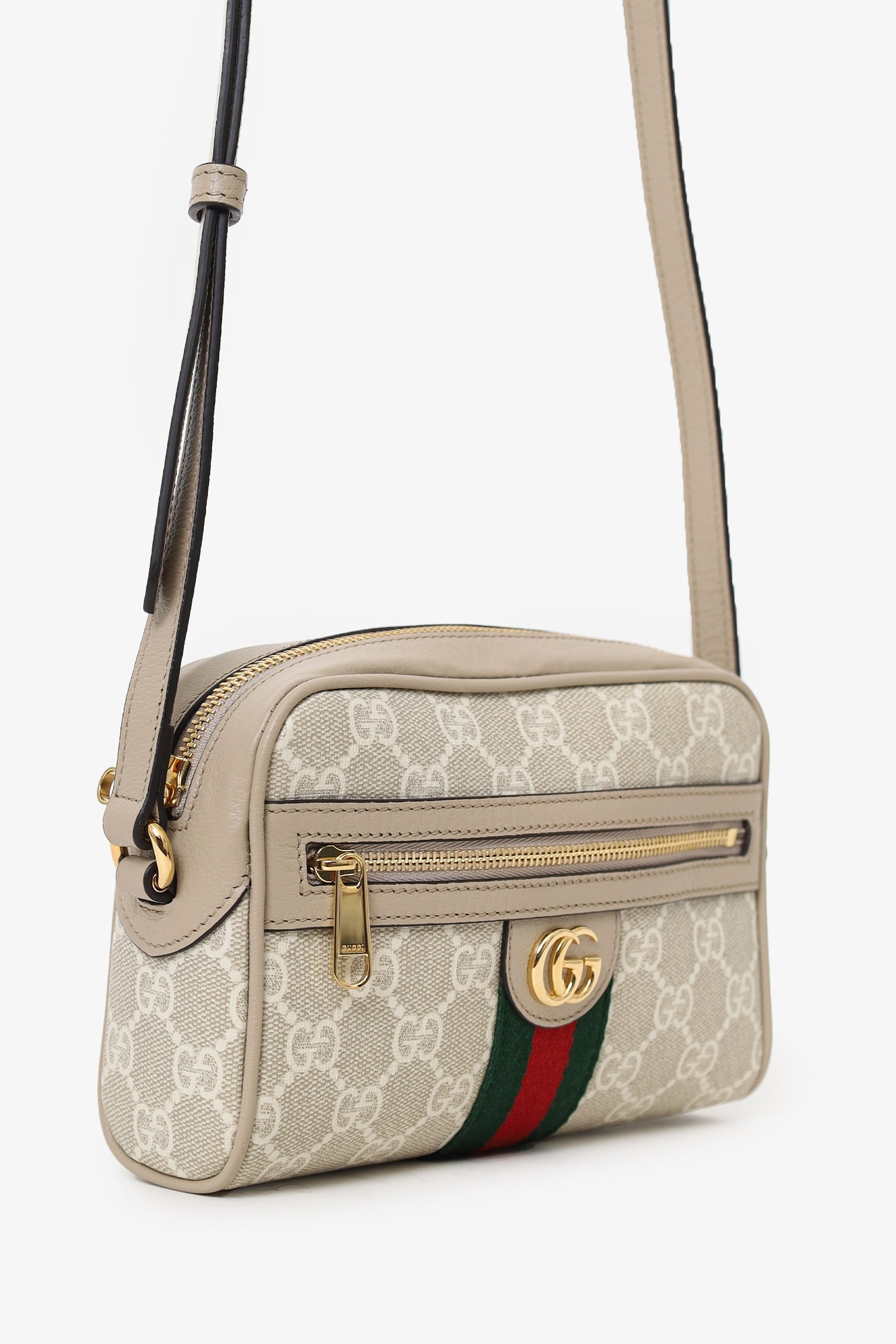 Gucci Beige GG Supreme Monogram Web Mini Ophidia Crossbody
