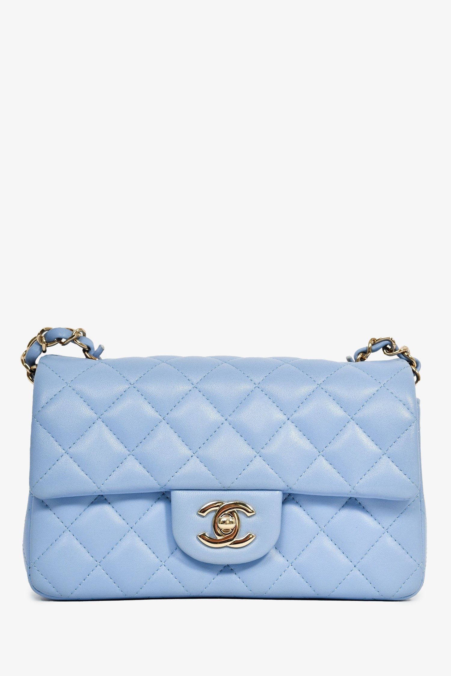 Pre-Loved Chanel™ 2020 Sky Blue Lambskin Mini Rectangle Flap Bag