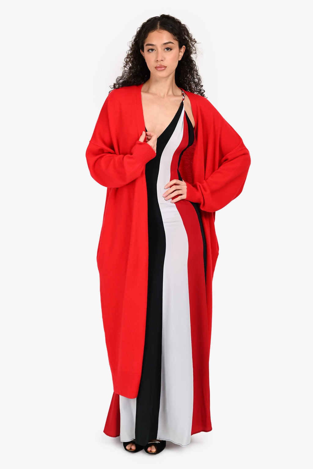 Sabyln Red Cashmere Open Long igan Size L