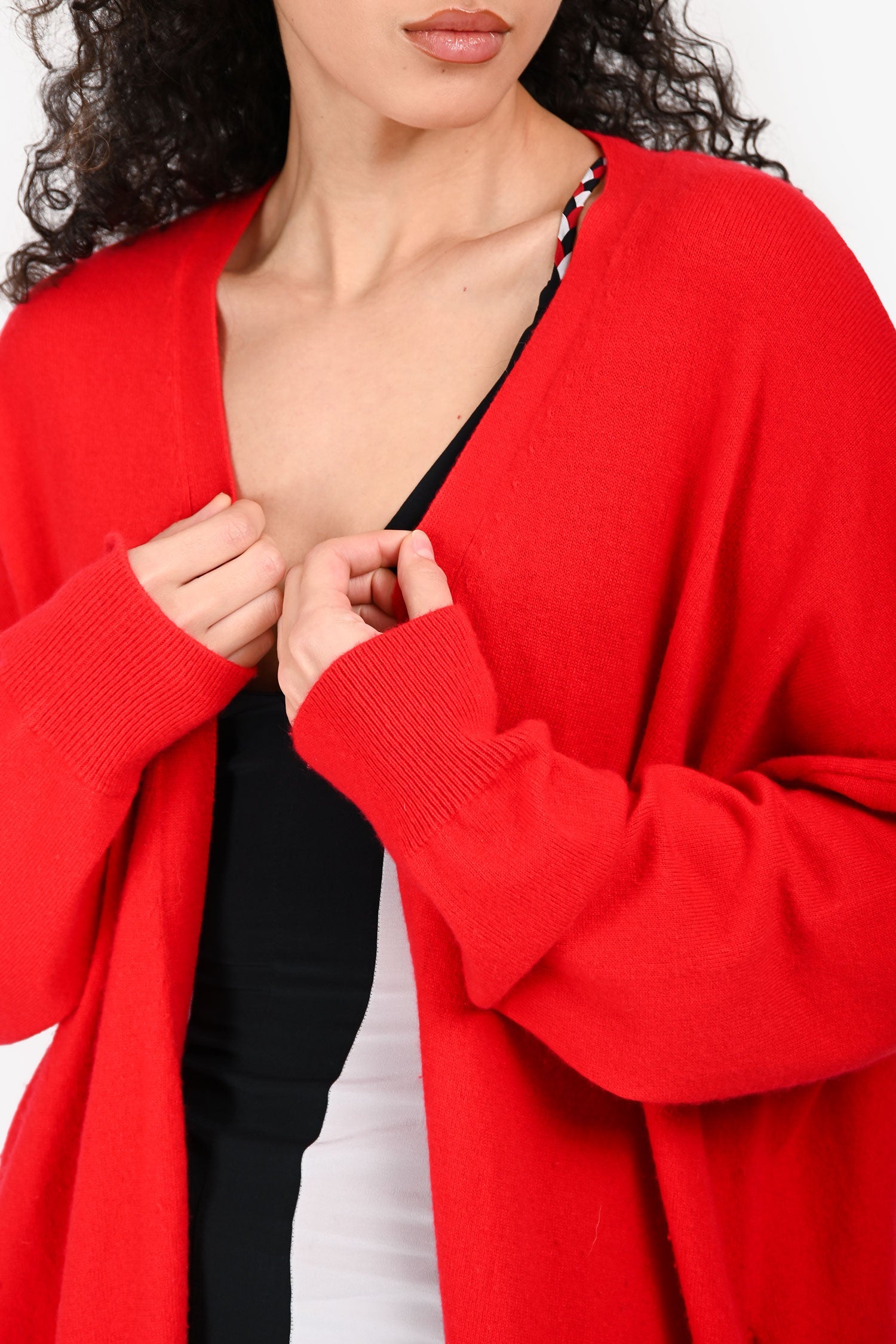 Sabyln Red Cashmere Open Long igan Size L