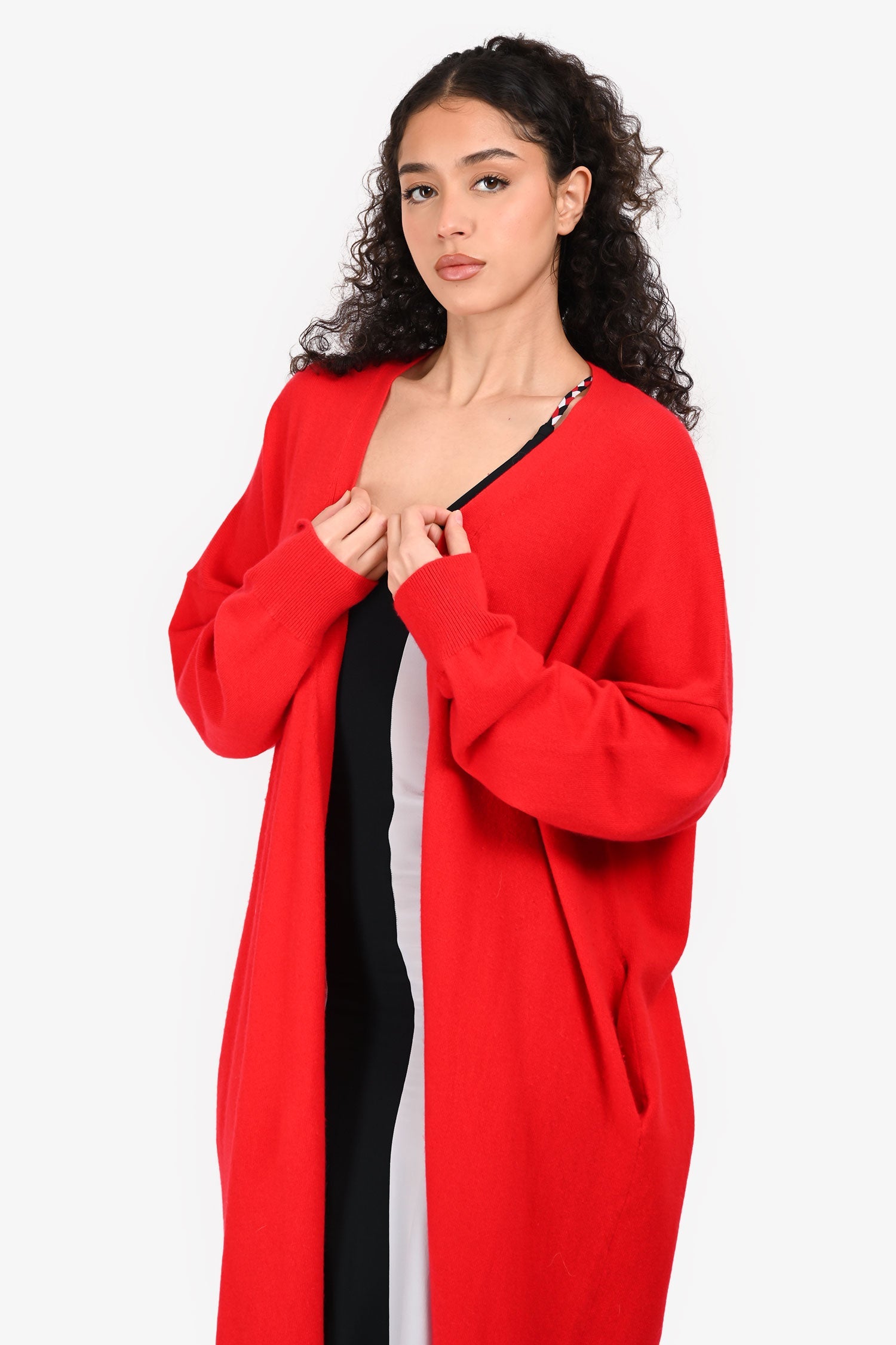 Sabyln Red Cashmere Open Long igan Size L