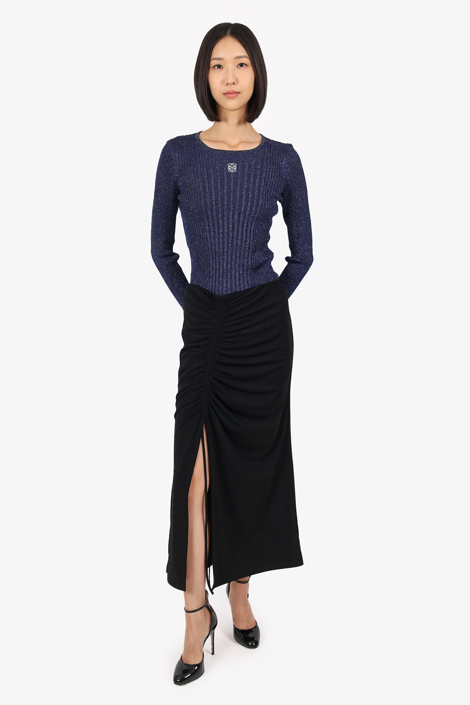Cinq a Sept Black Ruched Pencil Skirt Size M