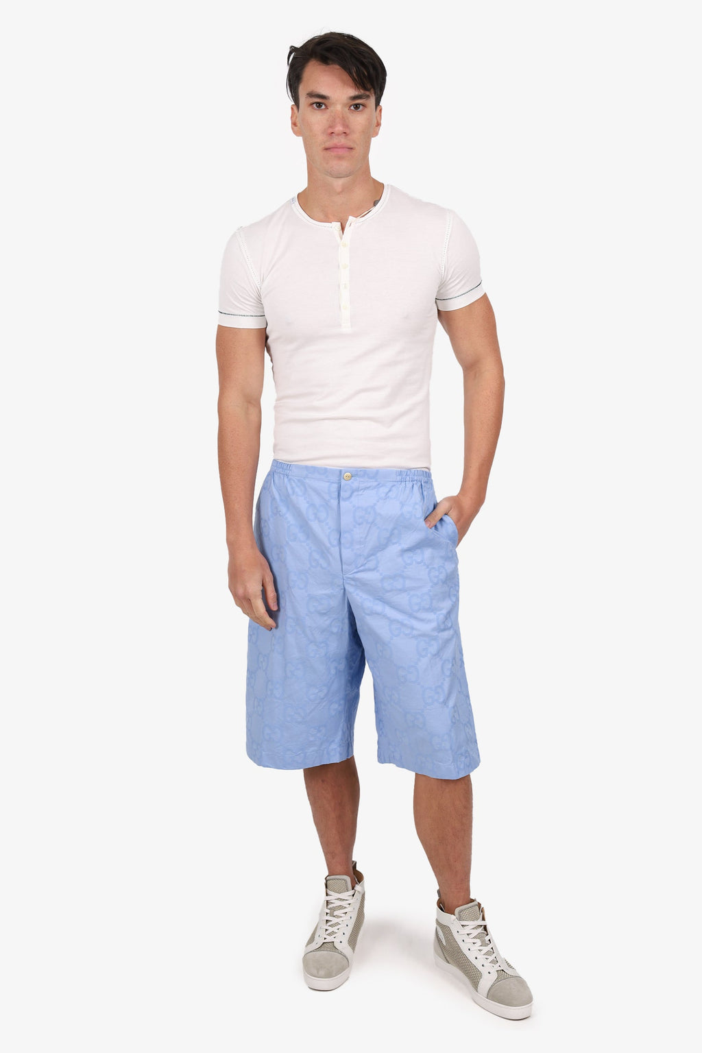 Gucci Blue Cotton GG Monogram Shorts Size 54 Mens
