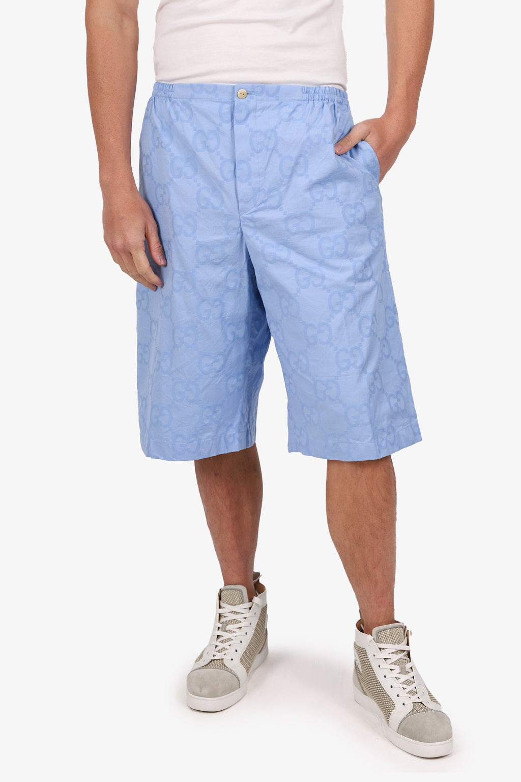Gucci Blue Cotton GG Monogram Shorts Size 54 Mens