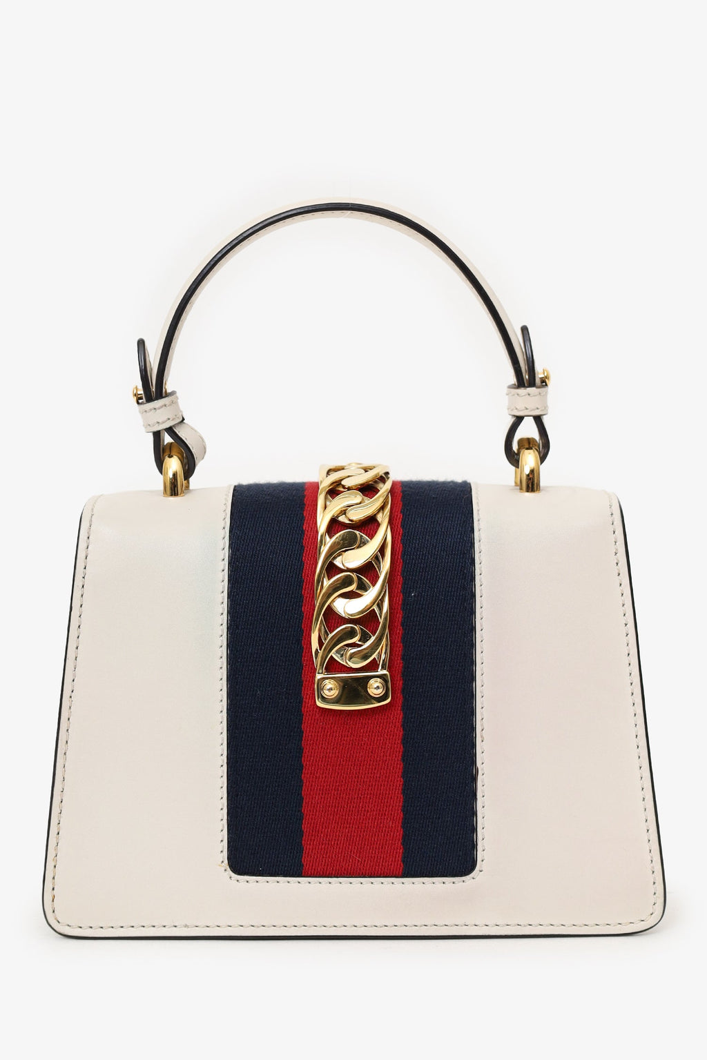 Gucci White Leather Small Web Detail Sylvie Bag with Straps
