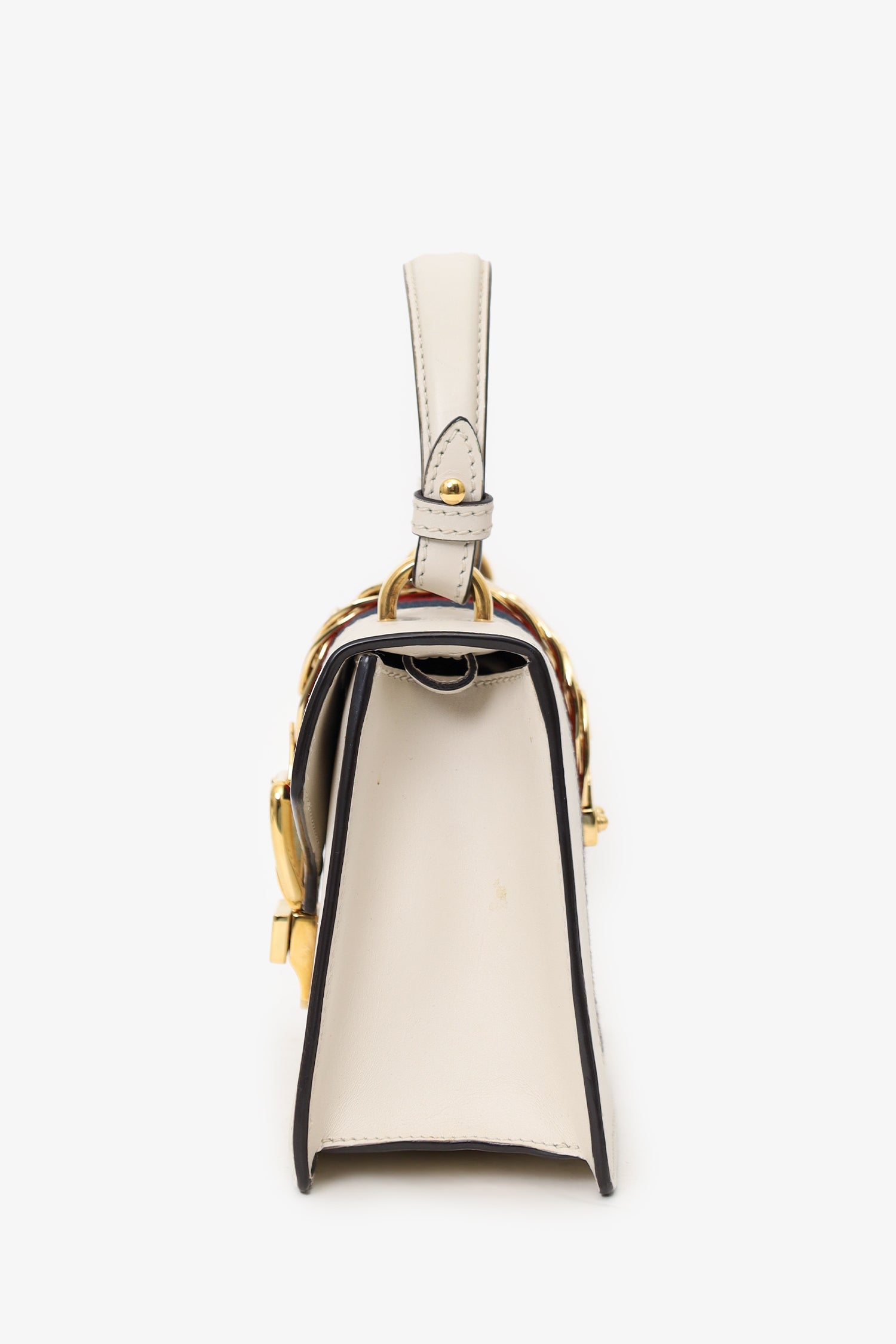 Gucci White Leather Small Web Detail Sylvie Bag with Straps