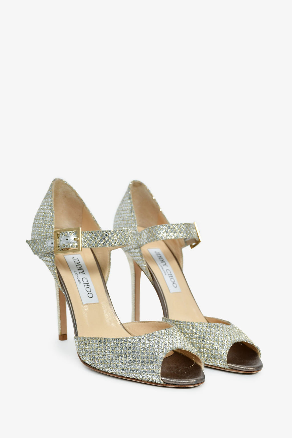 Jimmy Choo Silver Glitter 'Articolo' Heels Size 37.5