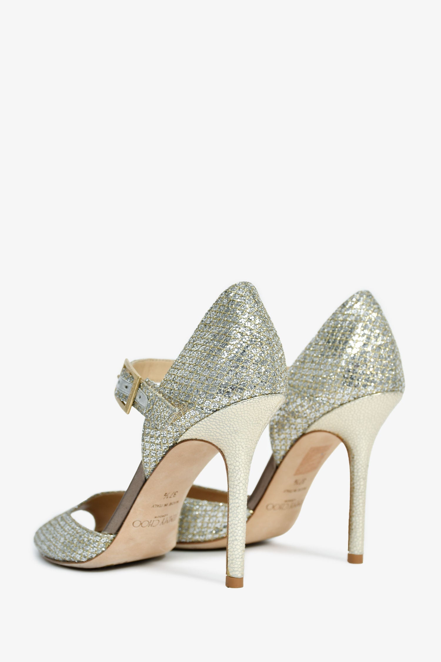Jimmy Choo Silver Glitter 'Articolo' Heels Size 37.5