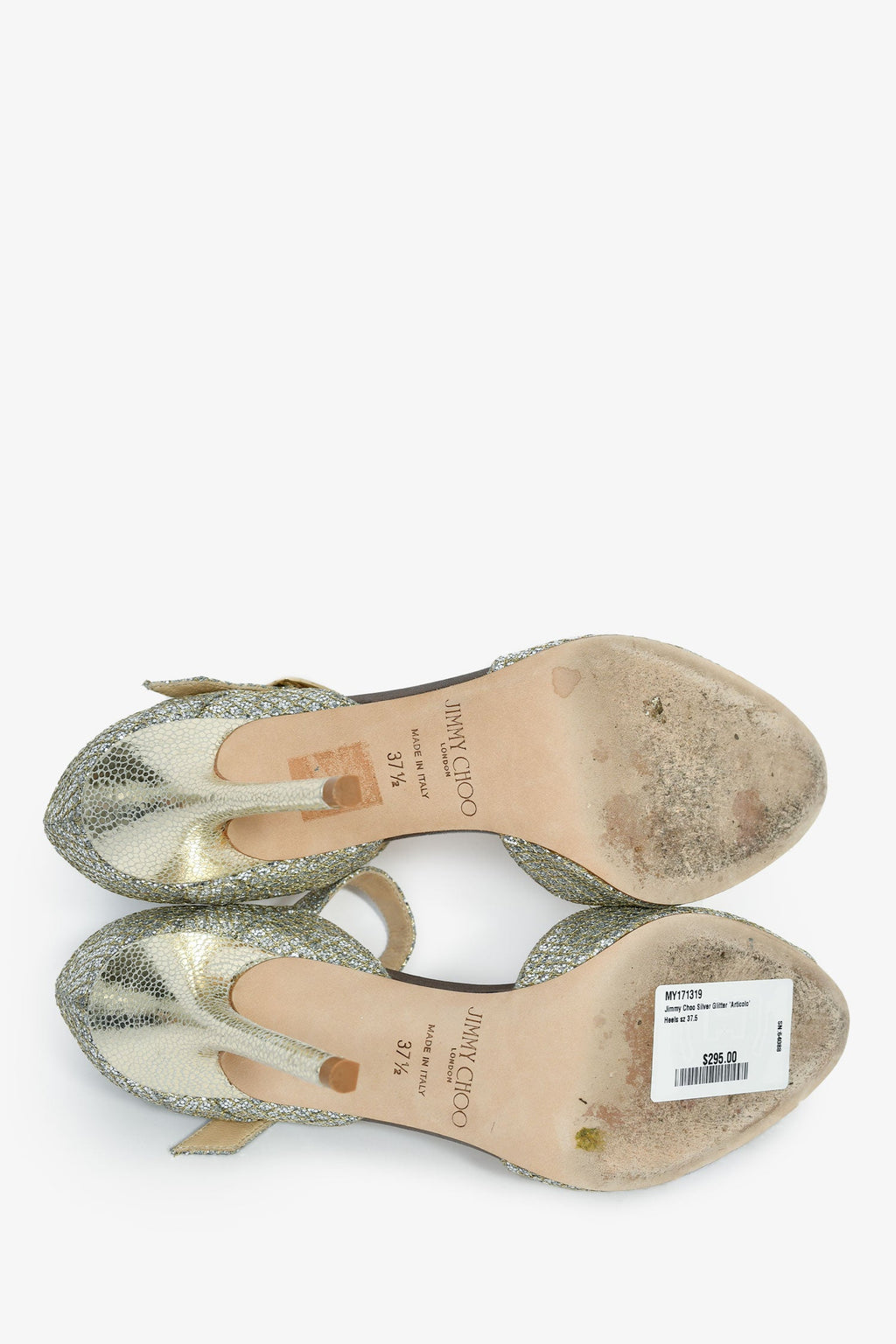 Jimmy Choo Silver Glitter 'Articolo' Heels Size 37.5