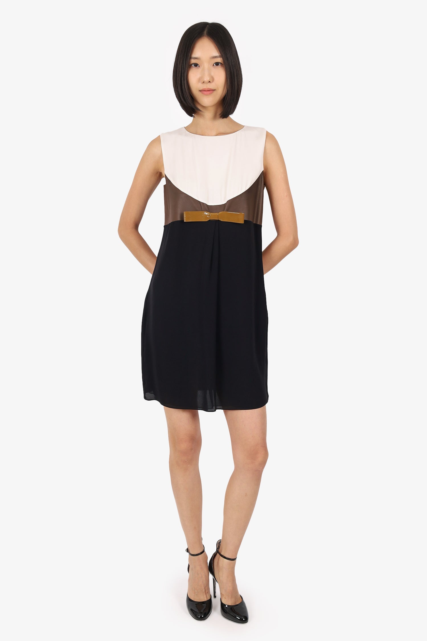 DSquared2 Black/White Silk Bow Dress Size 46