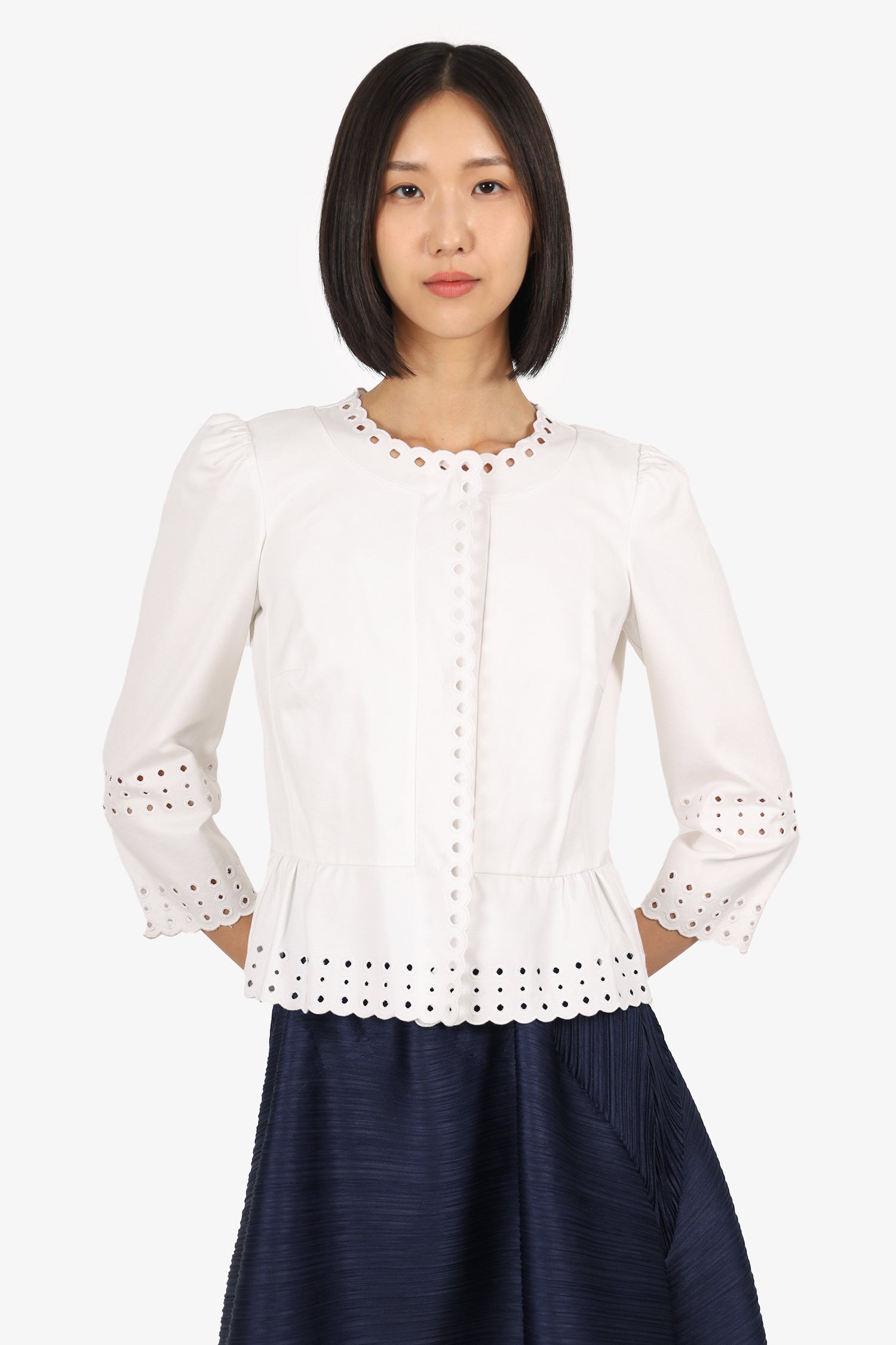 Red Valentino White Cotton Scallop Trim Jacket Size 4