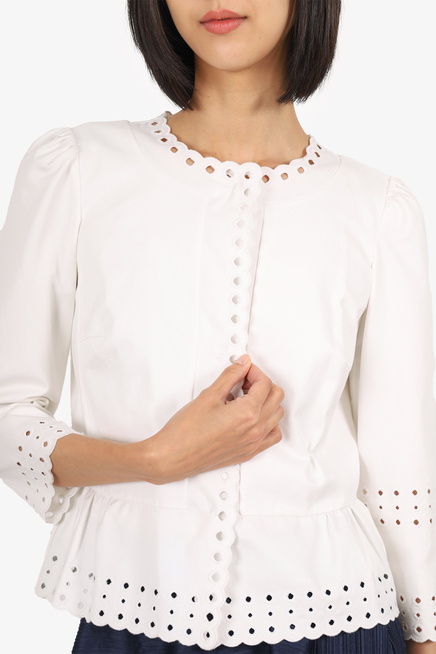 Red Valentino White Cotton Scallop Trim Jacket Size 4