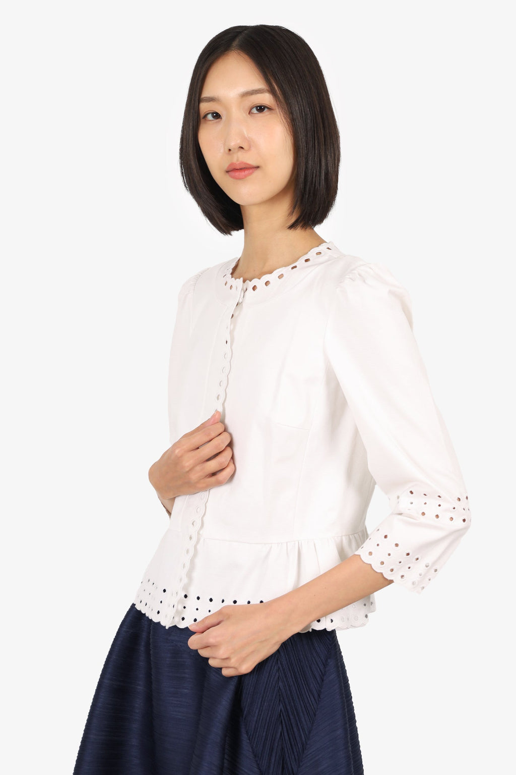 Red Valentino White Cotton Scallop Trim Jacket Size 4