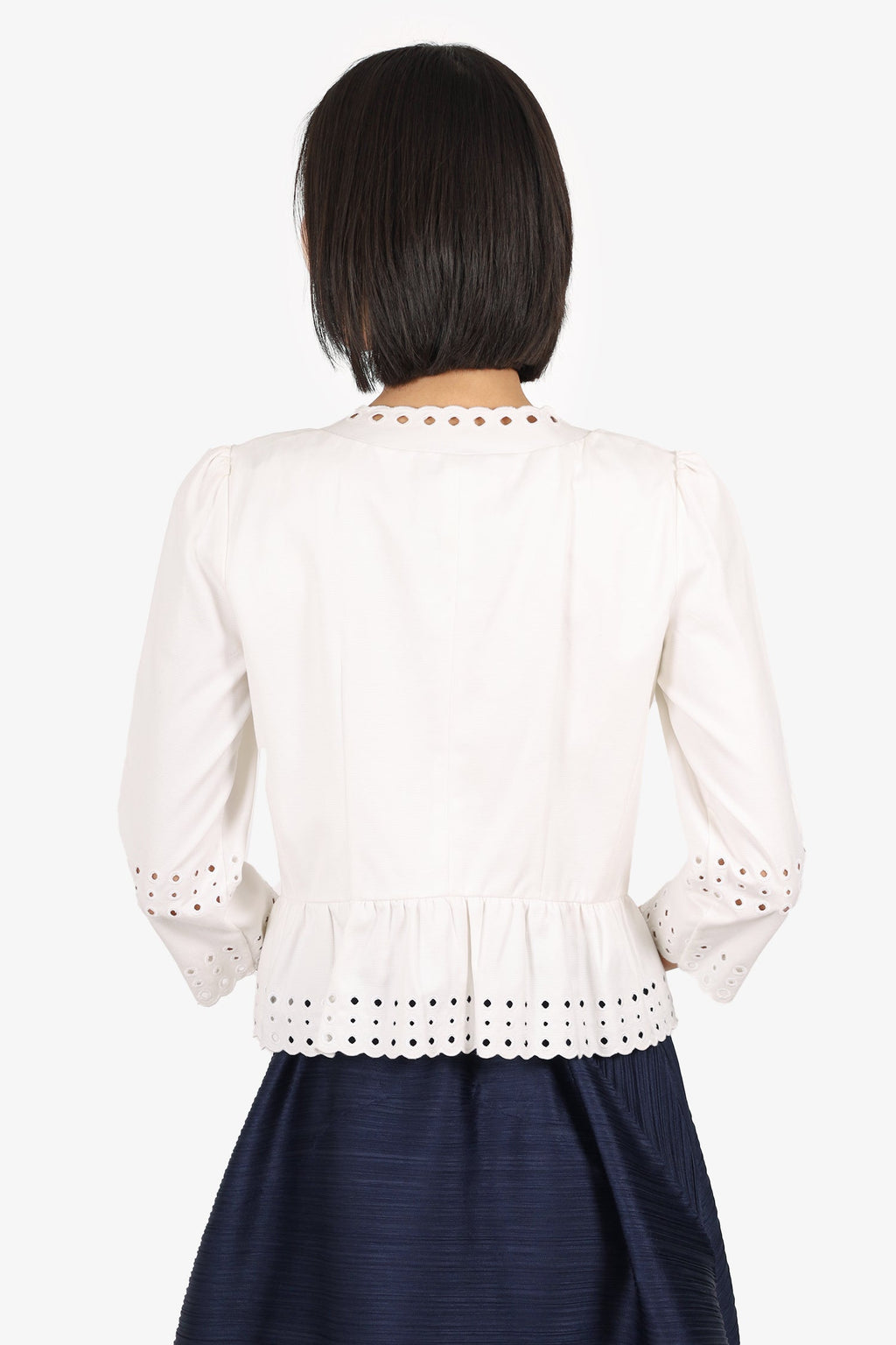 Red Valentino White Cotton Scallop Trim Jacket Size 4