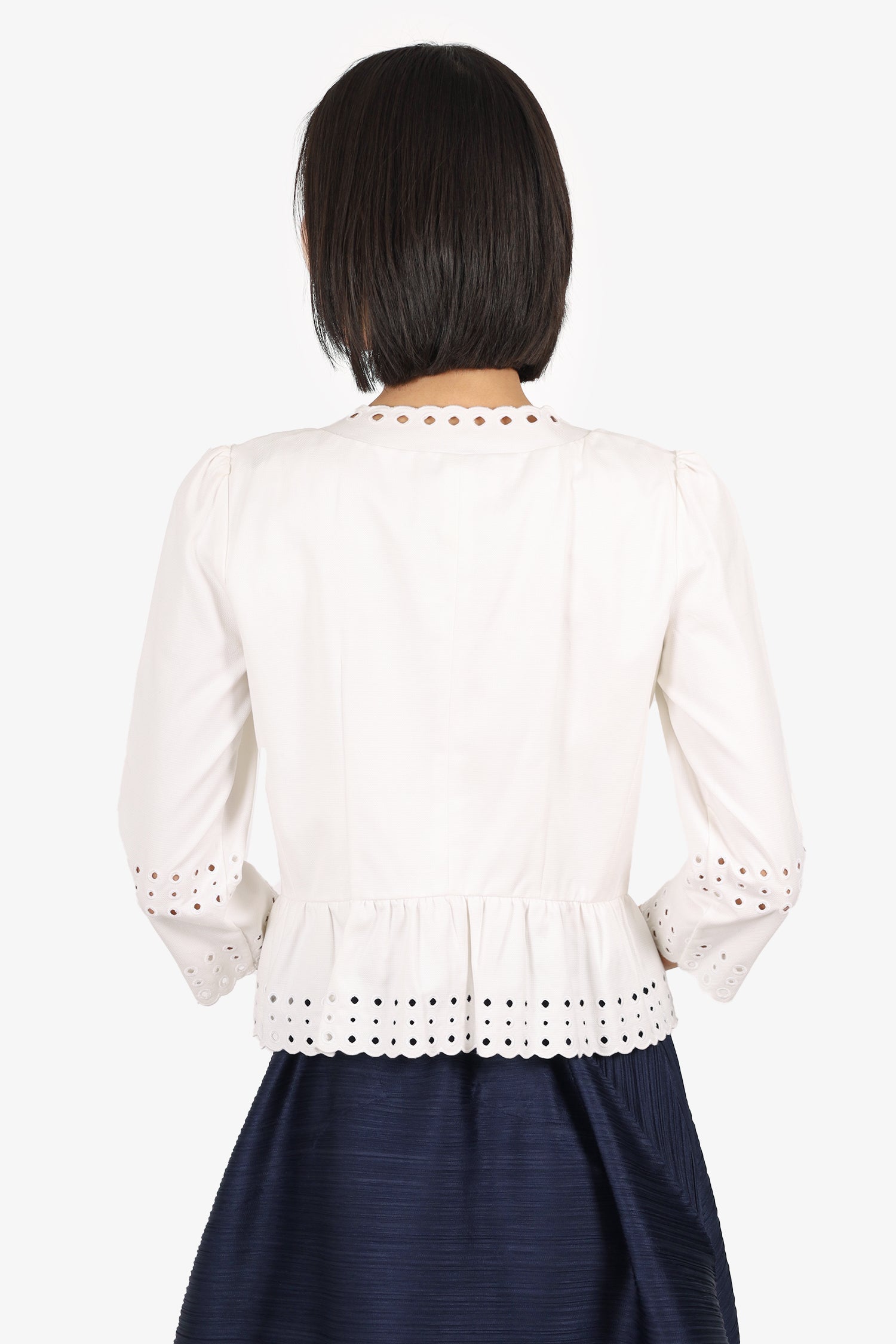 Red Valentino White Cotton Scallop Trim Jacket Size 4