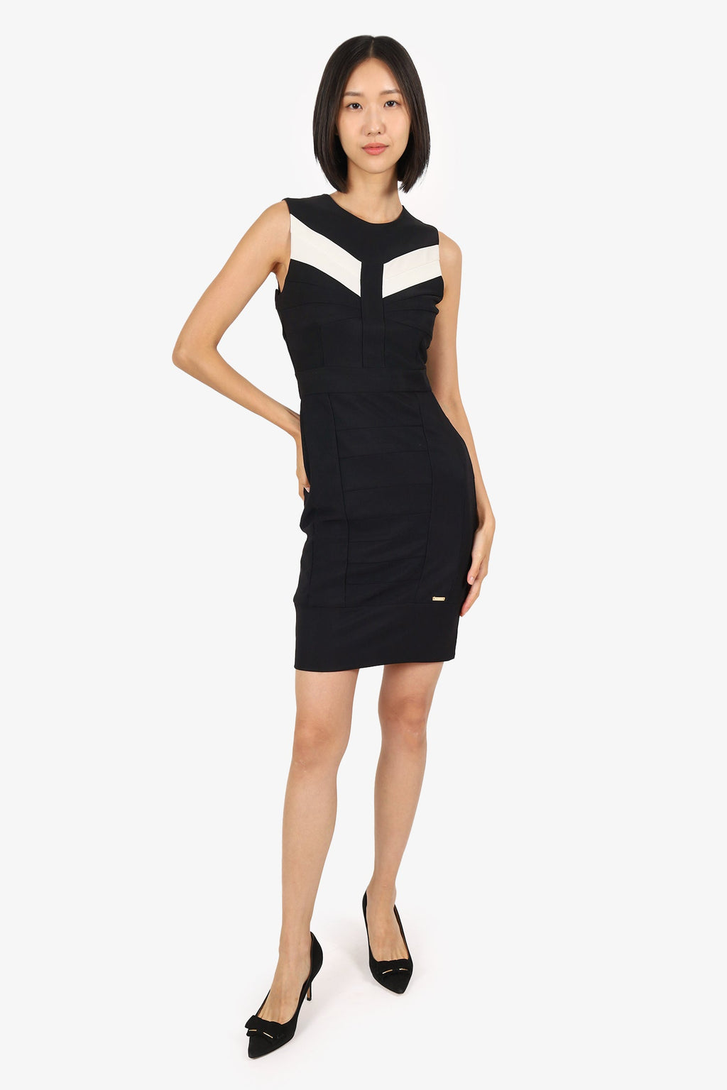 Just Cavalli Black/White Sleeveless Bandage Midi Dress Size S