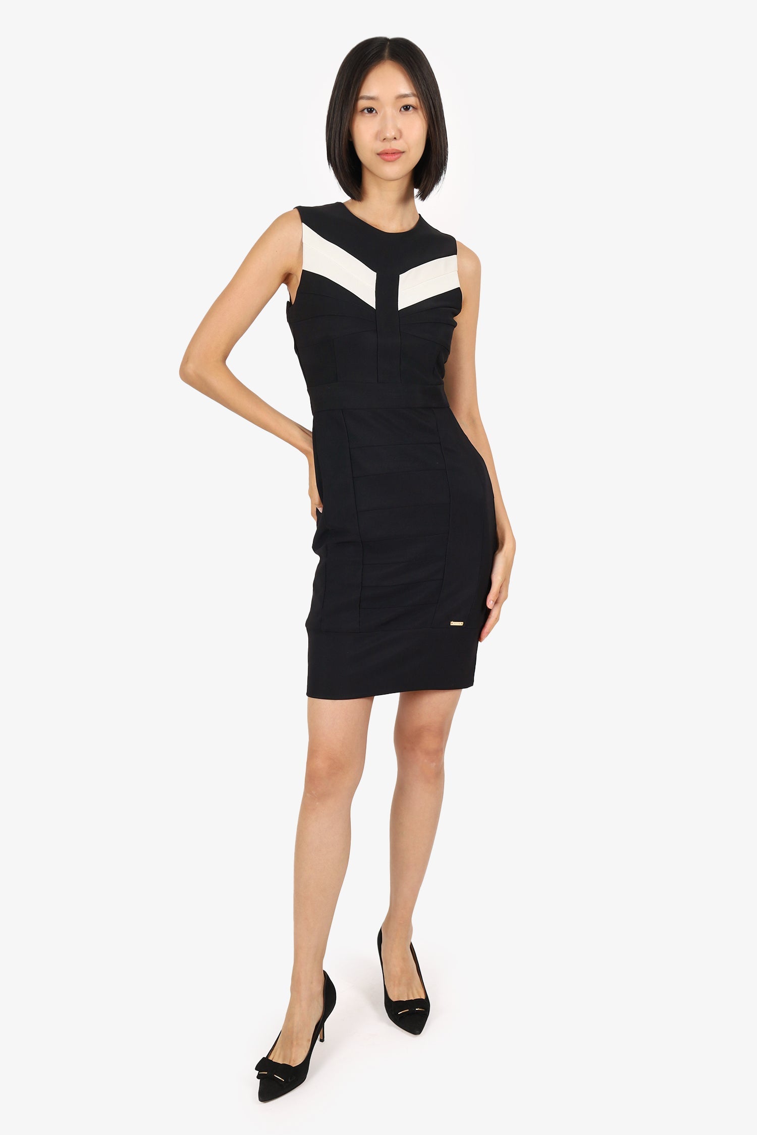 Just Cavalli Black/White Sleeveless Bandage Midi Dress Size S