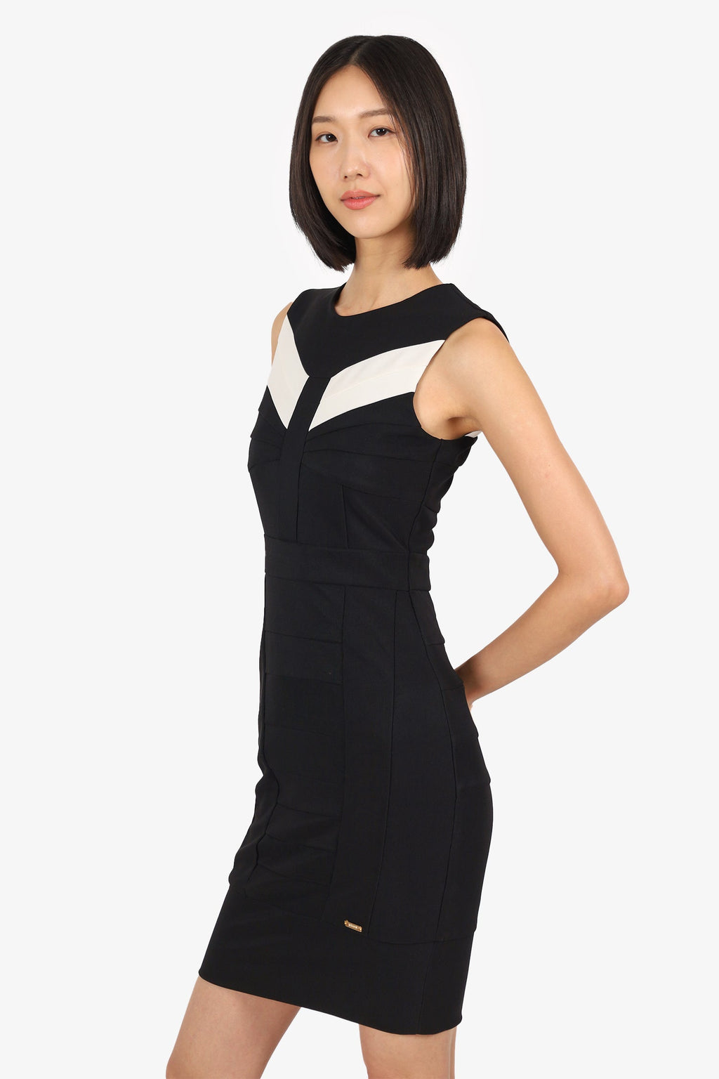 Just Cavalli Black/White Sleeveless Bandage Midi Dress Size S