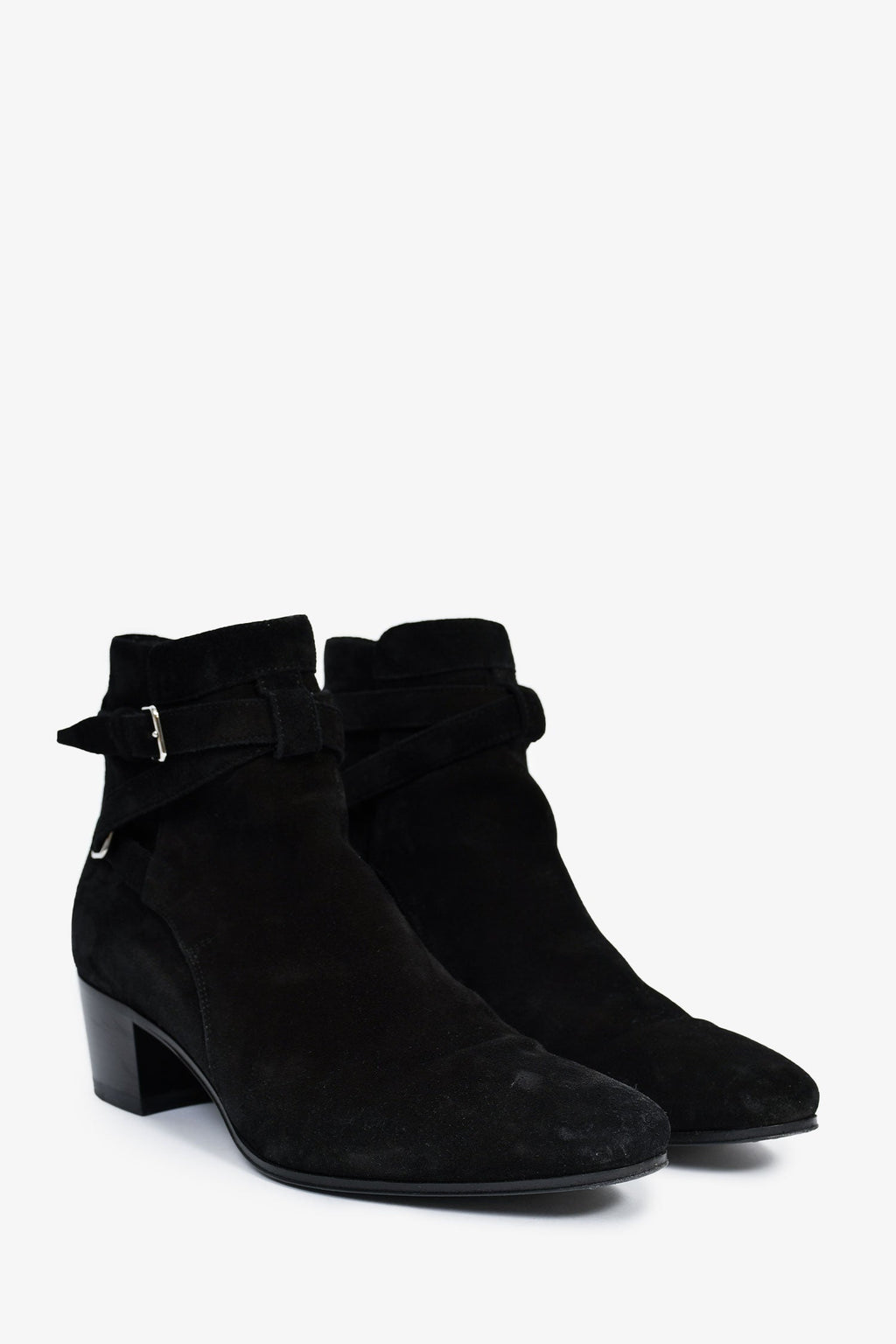 Saint Laurent Black Suede Buckle Ankle Booties Size 37.5