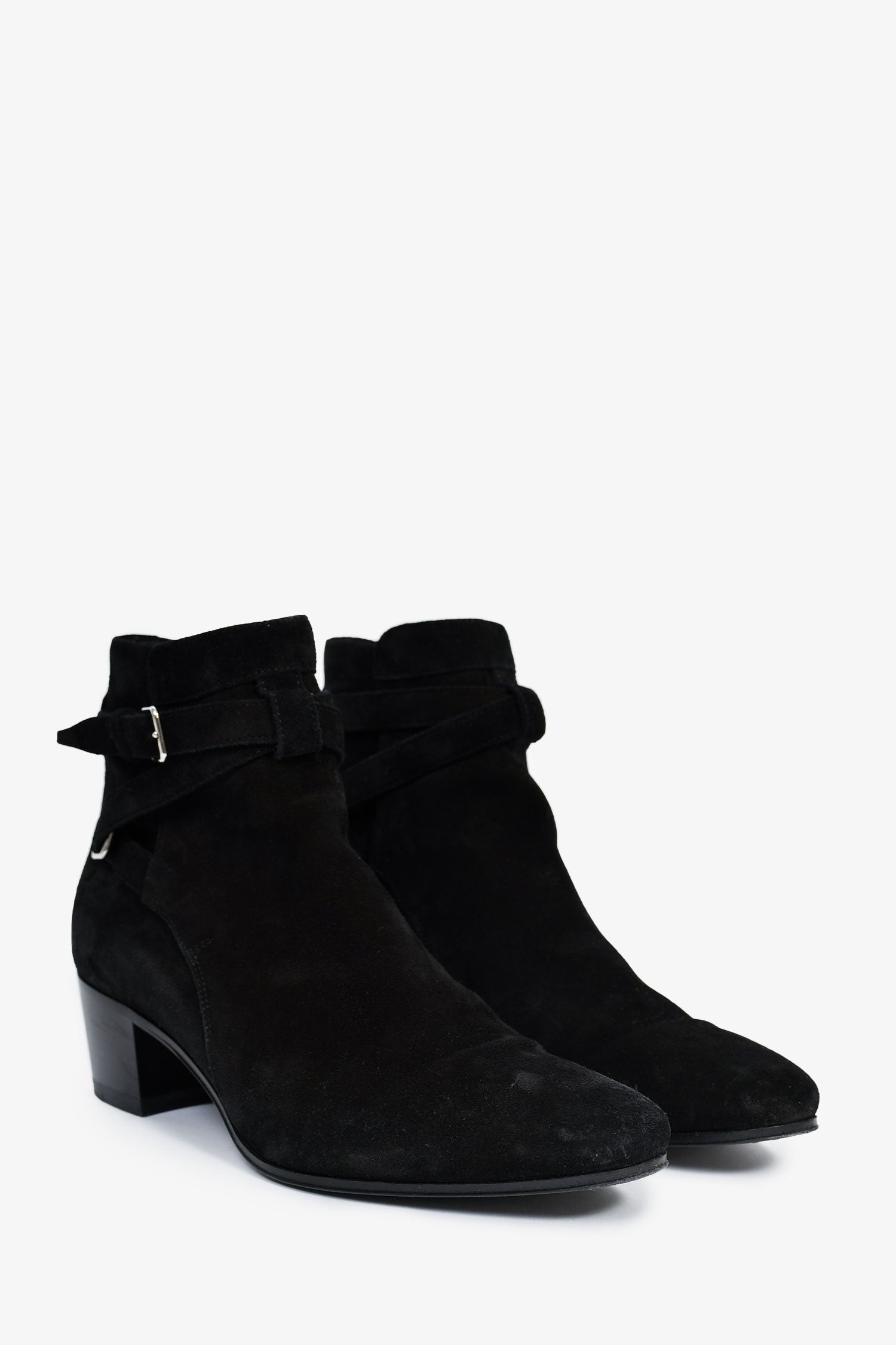 Saint Laurent Black Suede Buckle Ankle Booties Size 37.5
