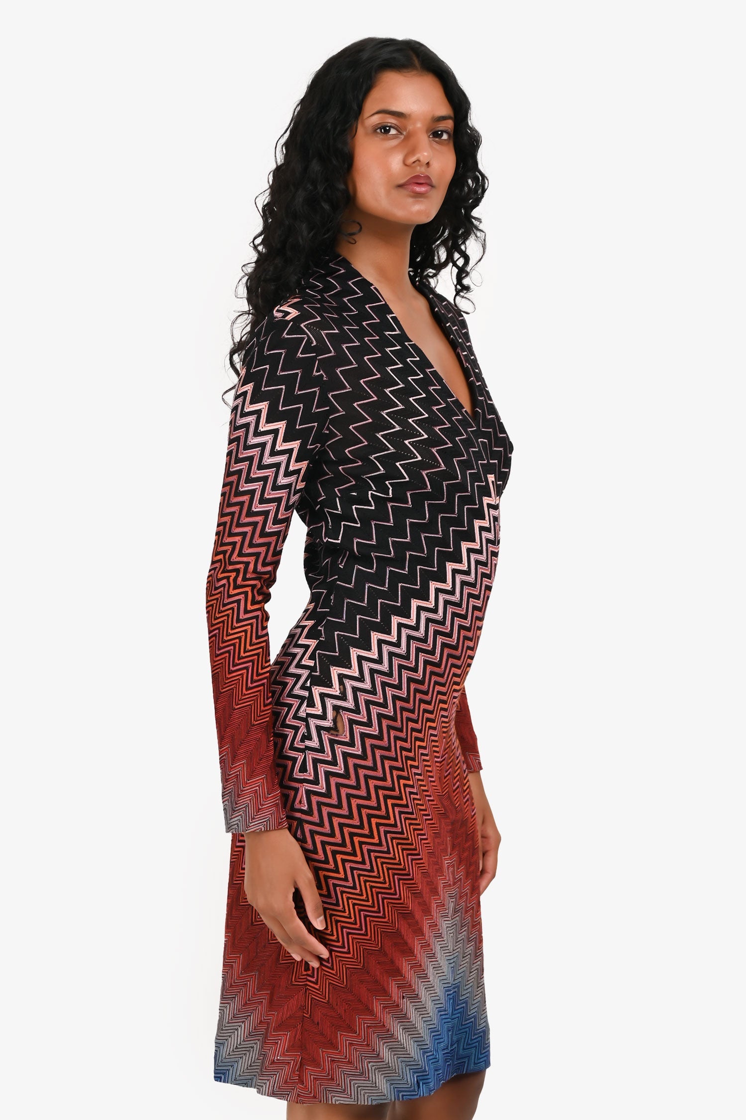 Missoni Black/Orange Chevron Knit Dress Size 40
